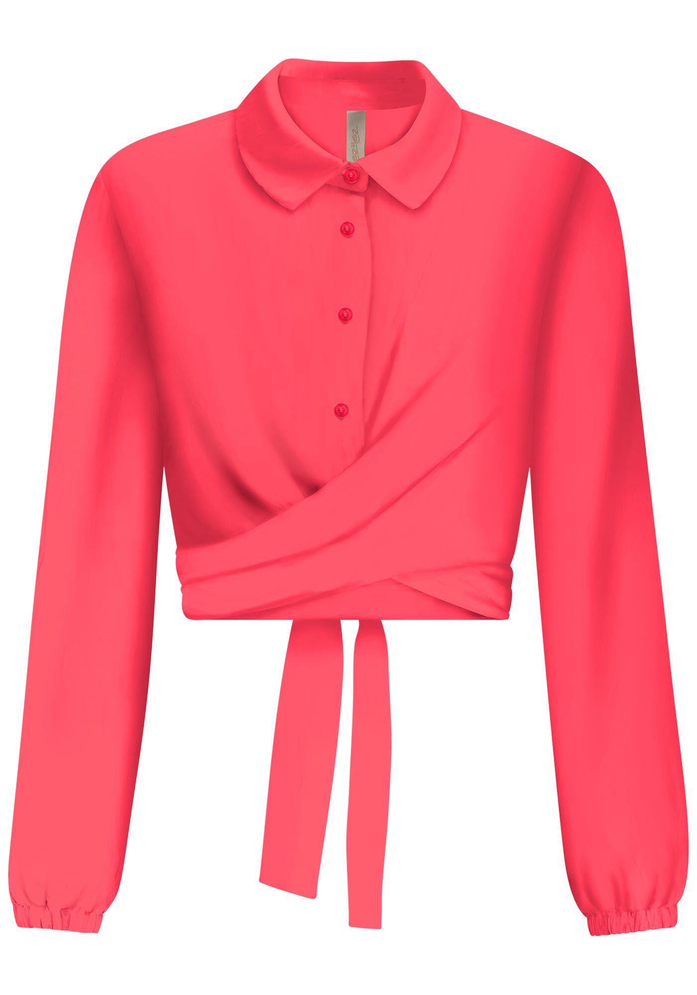 Camisa Cropped Manga Longa Transpassada, , large.