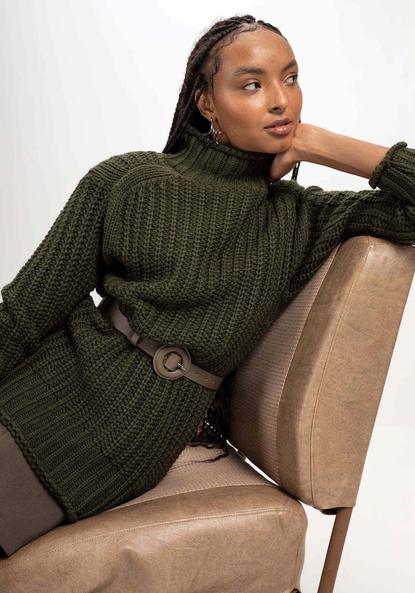 Cinto de Cintura com Detalhe Tress&ecirc;, VERDE TURFA, large.