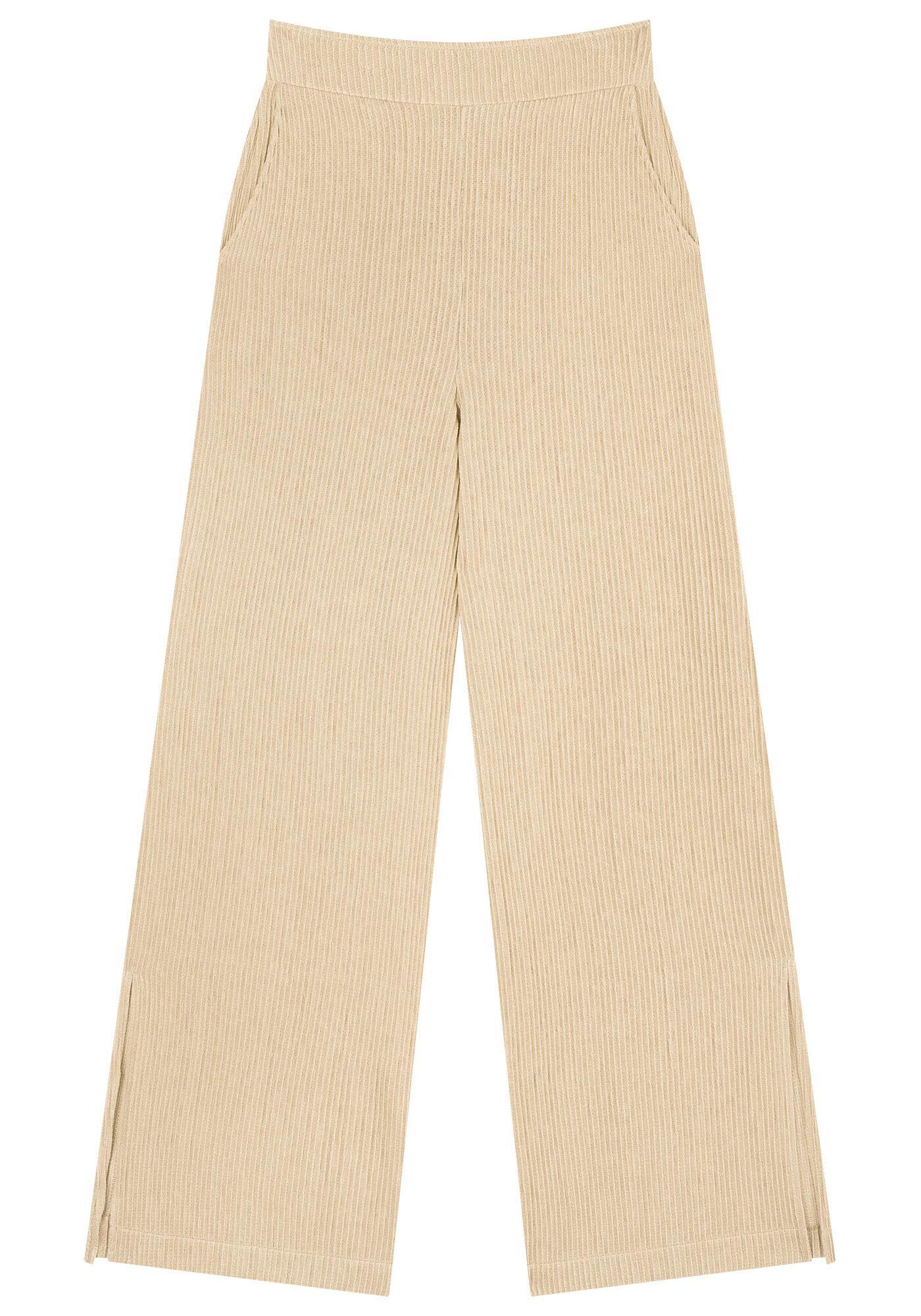 Cal&ccedil;a Pantalona em Malha com Bolsos, BEGE FLAME, large.