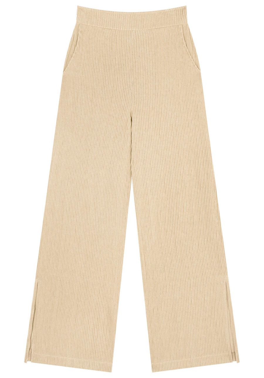 Calça Pantalona em Malha com Bolsos, BEGE FLAME. Calça Pantalona em Malha com Bolsos, BEGE FLAME, large.