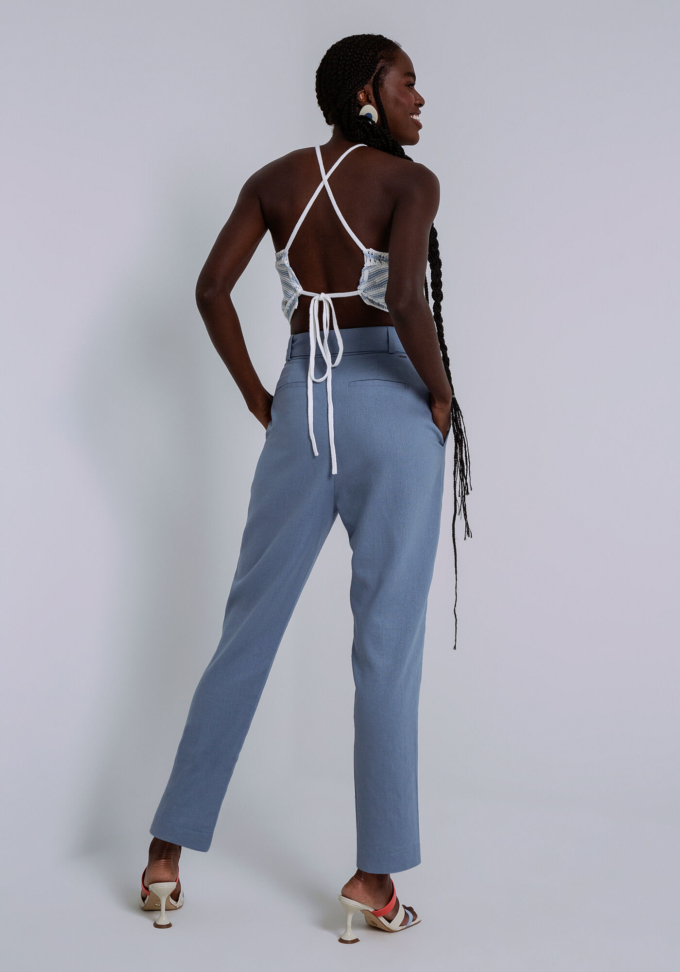 Cal&ccedil;a Carrot Linho com Cinto, AZUL NETUNO, large.