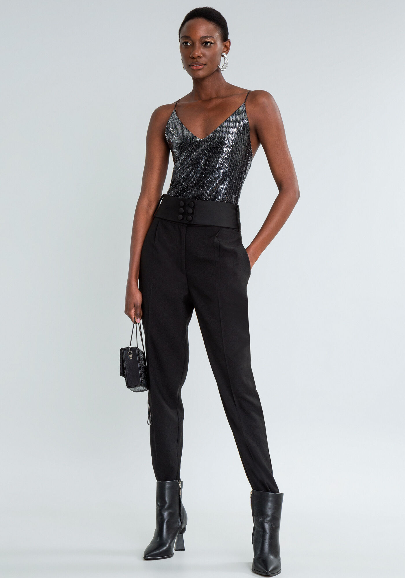 Cal&ccedil;a Cintura Alta Reta Cinto, PRETO, large.