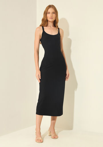 Vestido Chá De Alças Em Malha Canelada Essential, PRETO. Vestido Chá De Alças Em Malha Canelada Essential, PRETO, large.