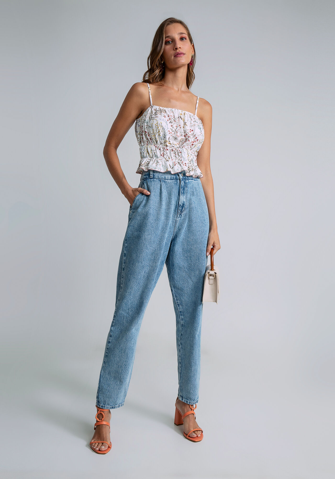 Calça cintura hotsell alta com babado