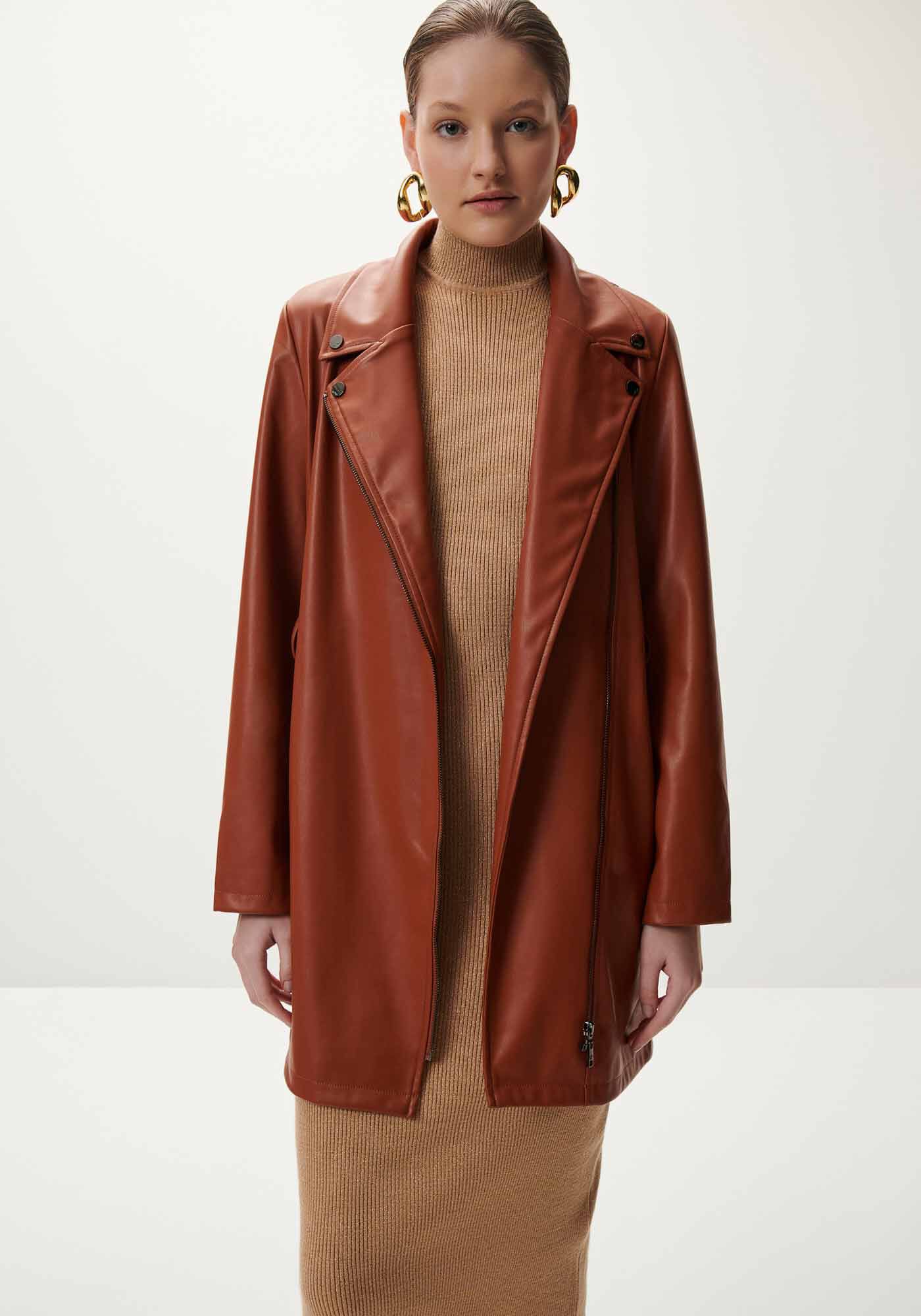 Sobretudo em PU com Cinto, CARAMELO, large.