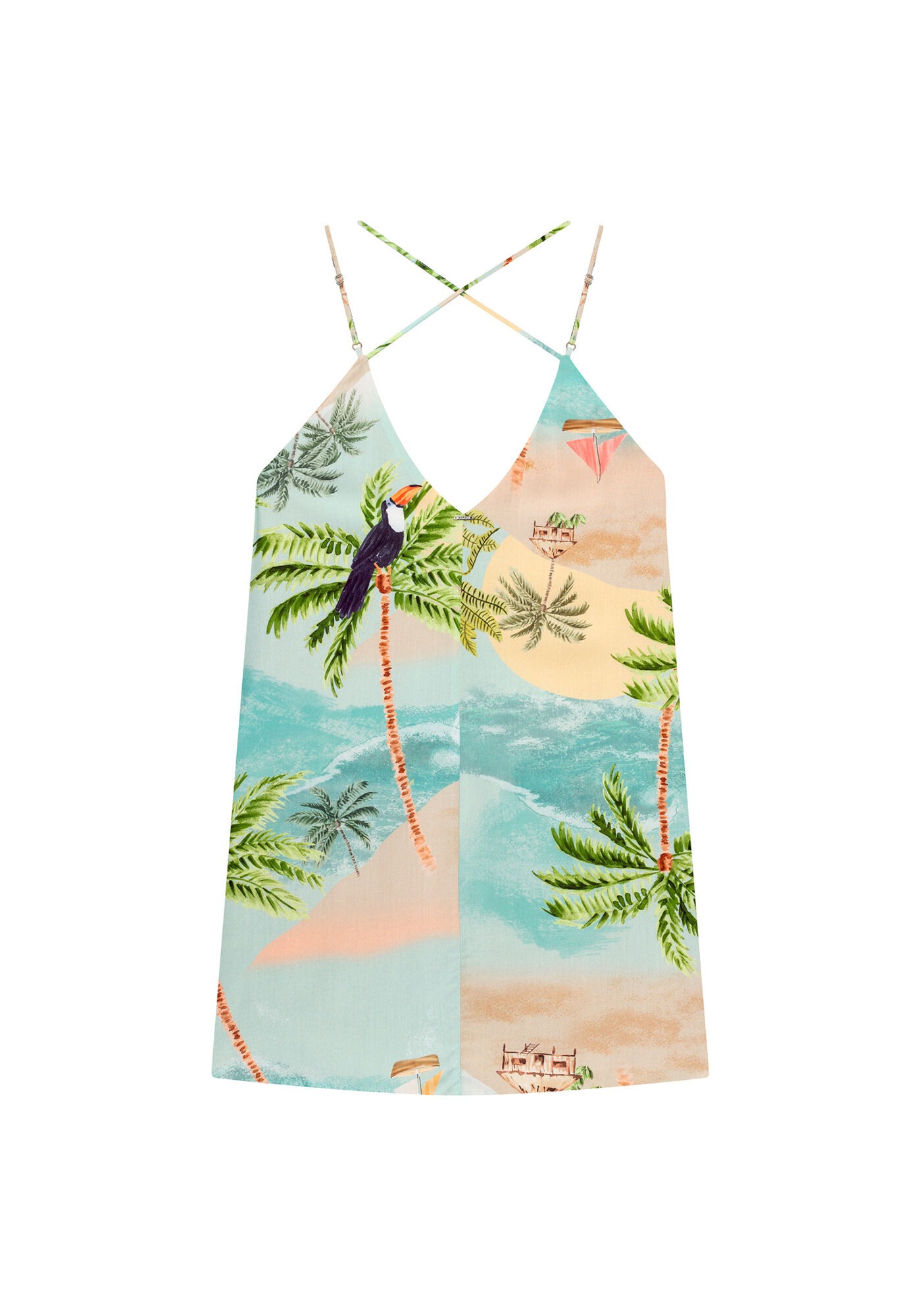 Vestido com Al&ccedil;as Decote V Estampa, , large.