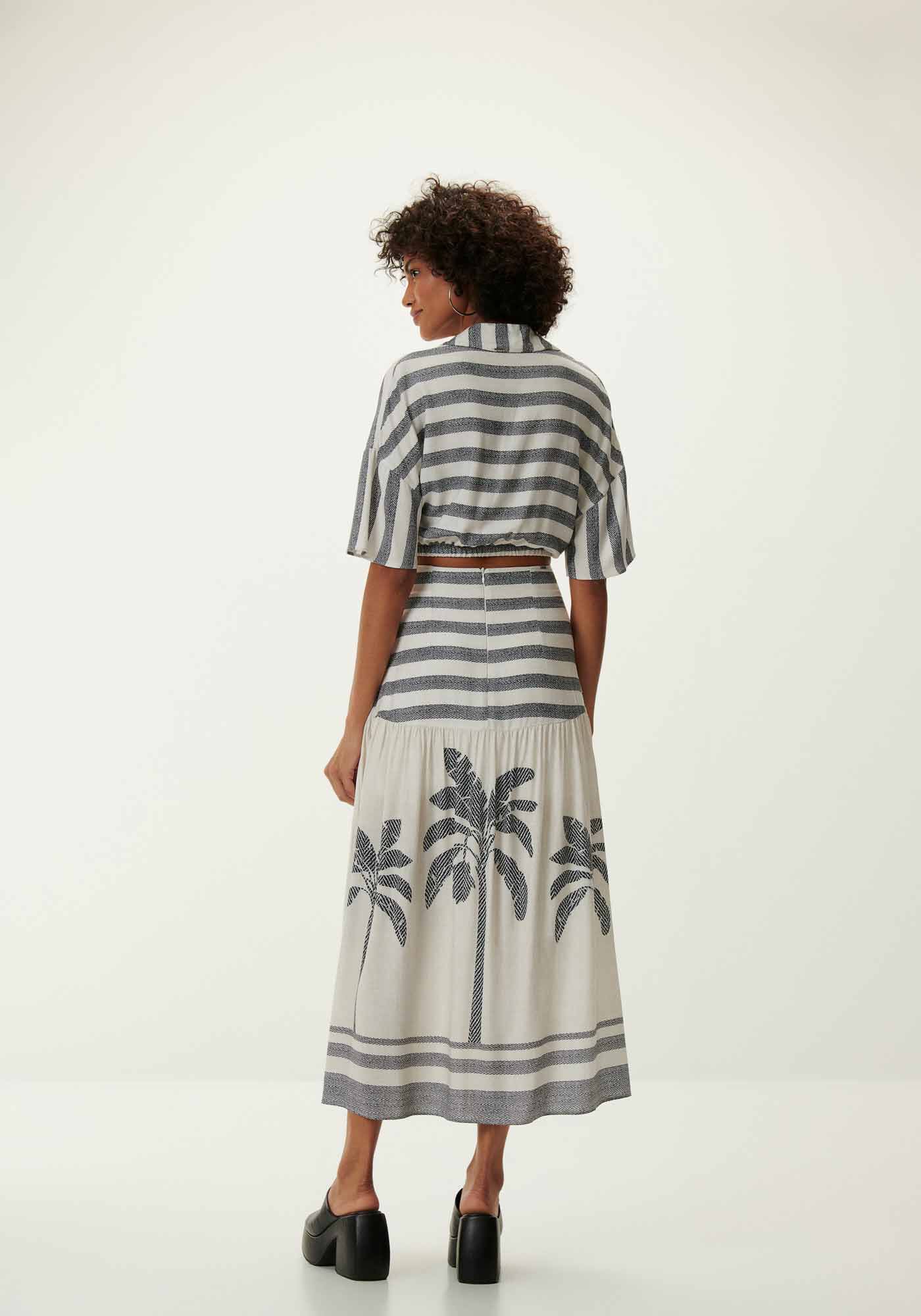 Saia Midi Chevron em Viscose com Franzido, CHEVRON/LISTRAS, large.