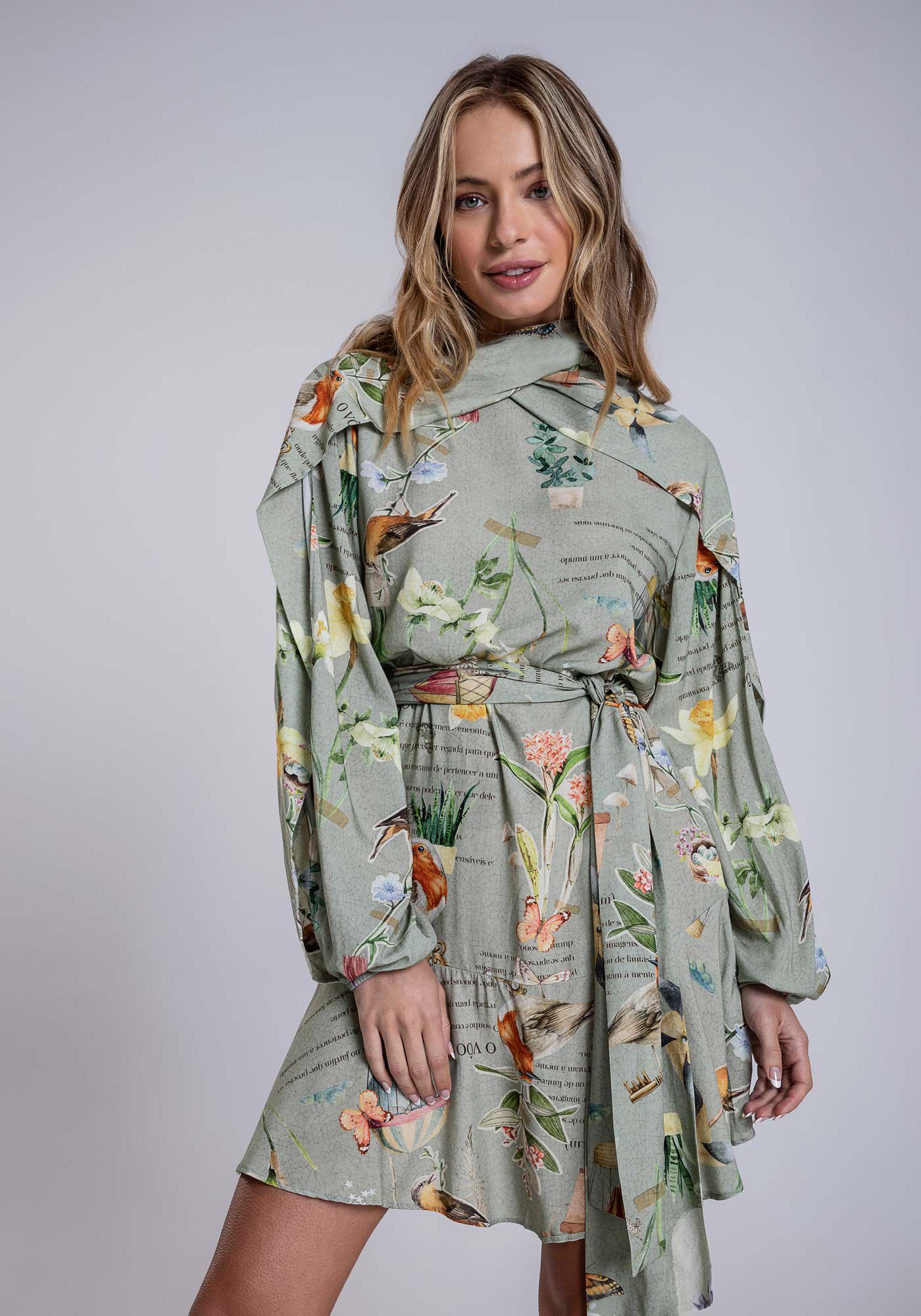 Vestido Mangas Longas Abertura Com Cinto, , large.