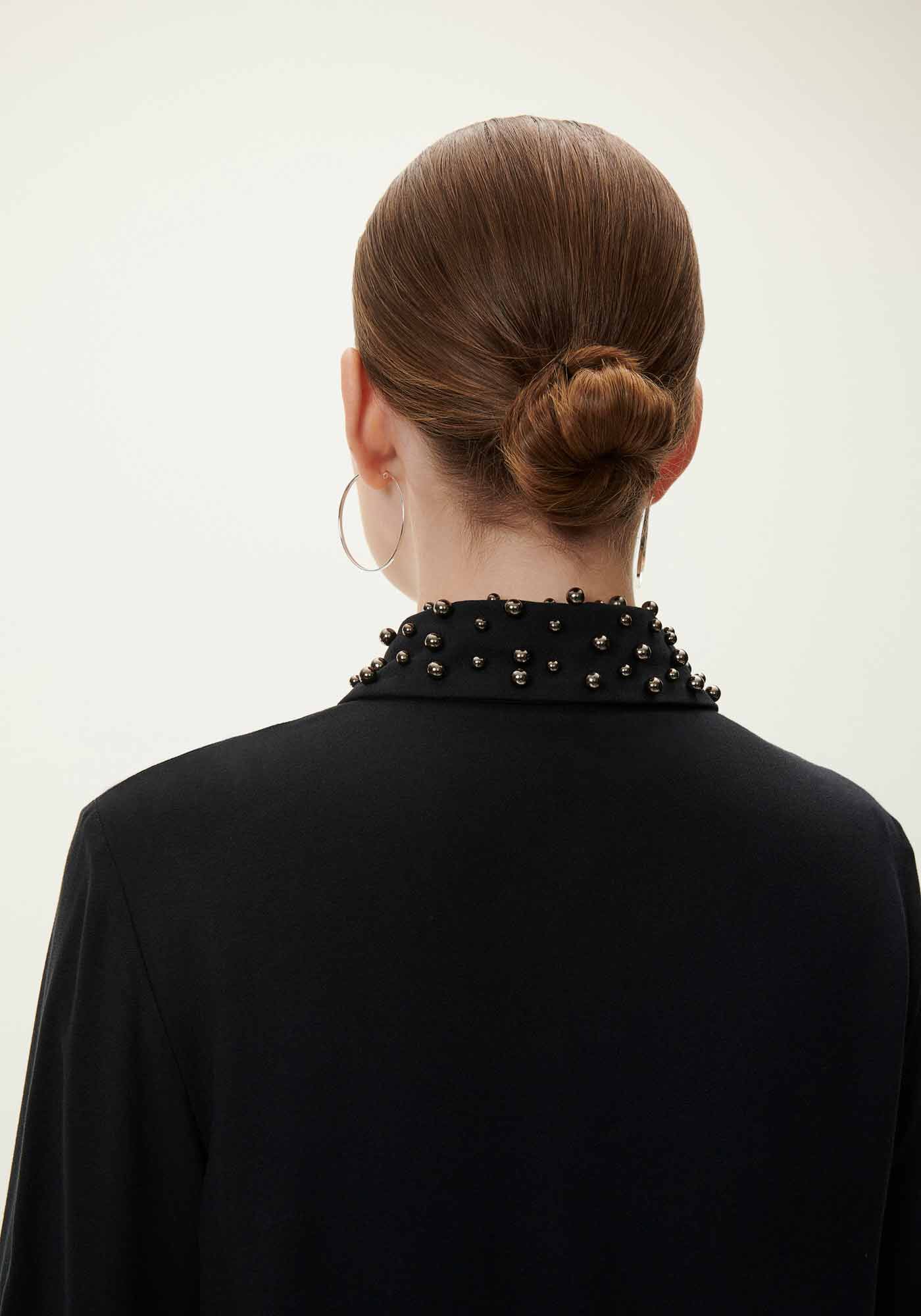 Camisa Manga Longa Bufante com P&eacute;rolas Gola, , large.