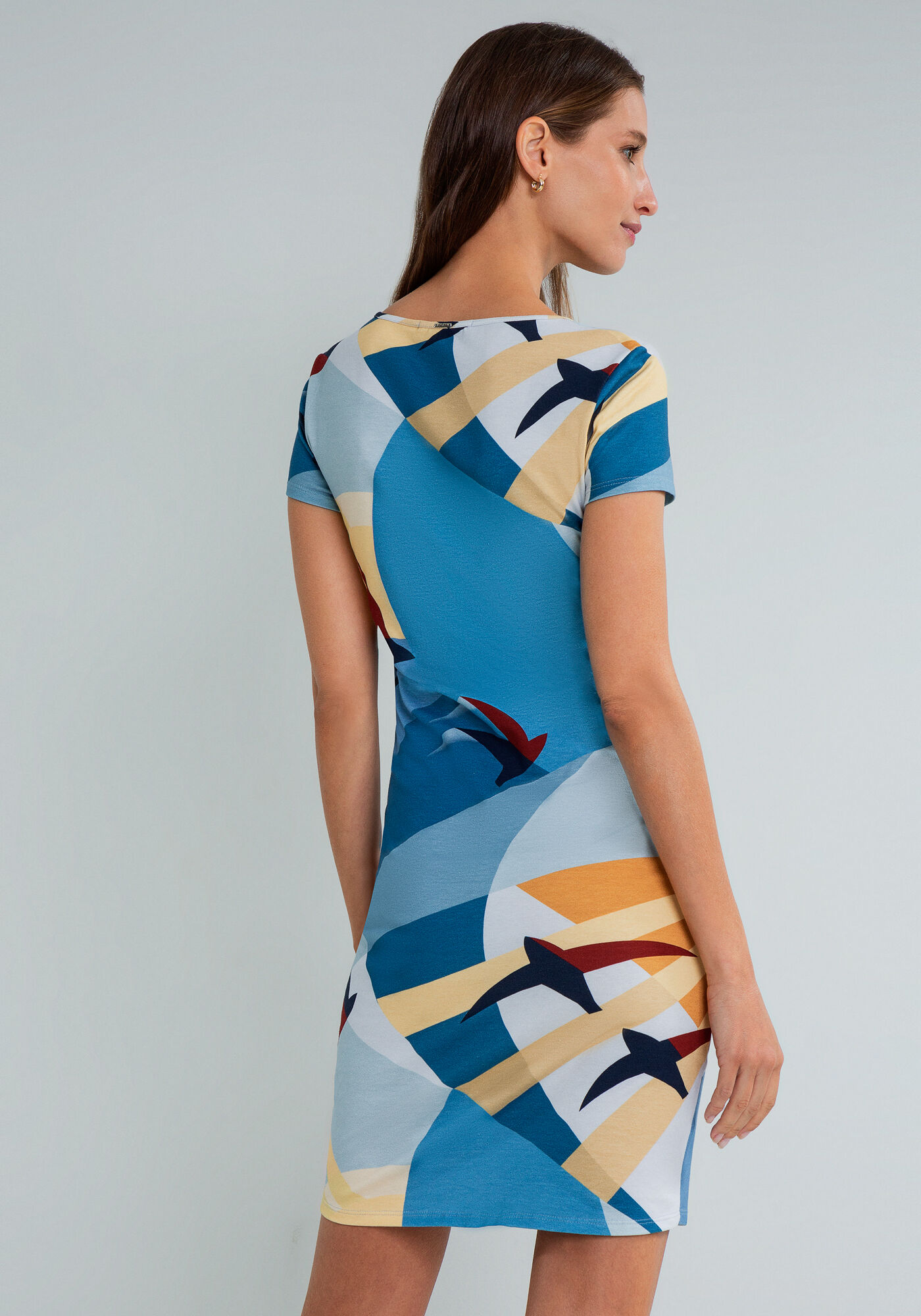 Vestido Curto Decote V Estampa, , large.