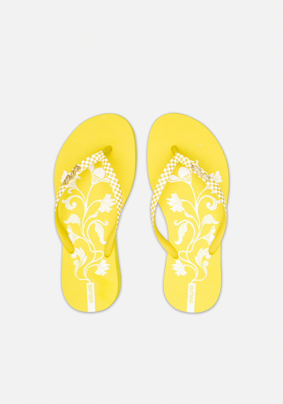 Chinelo Feminino Com Tiras Estampadas, AMARELO CLARITY. Chinelo Feminino Com Tiras Estampadas, AMARELO CLARITY, large.