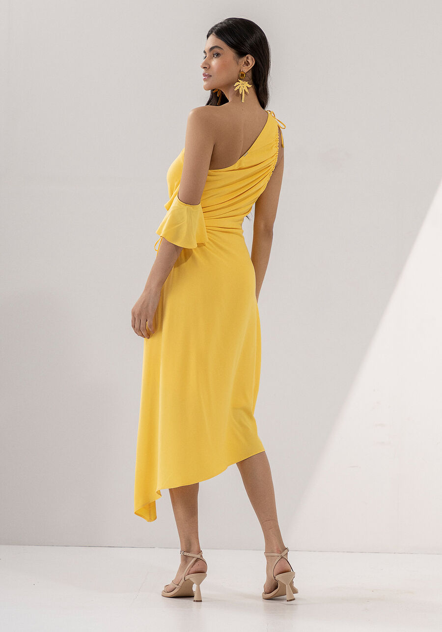 Vestido Midi Assimétrico Ombro Só com Cut Out, AMARELO LUZ DO SOL. Vestido Midi Assimétrico Ombro Só com Cut Out, AMARELO LUZ DO SOL, large.