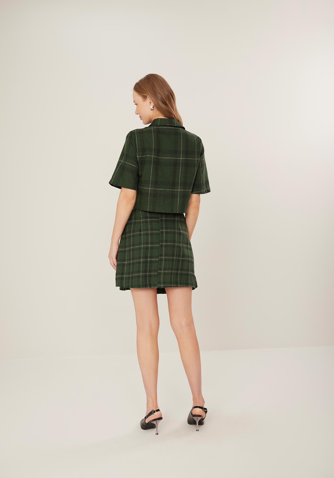 Camisa Xadrez De Mangas Curtas Com Bolsos E Bot&otilde;es Frontais, , large.