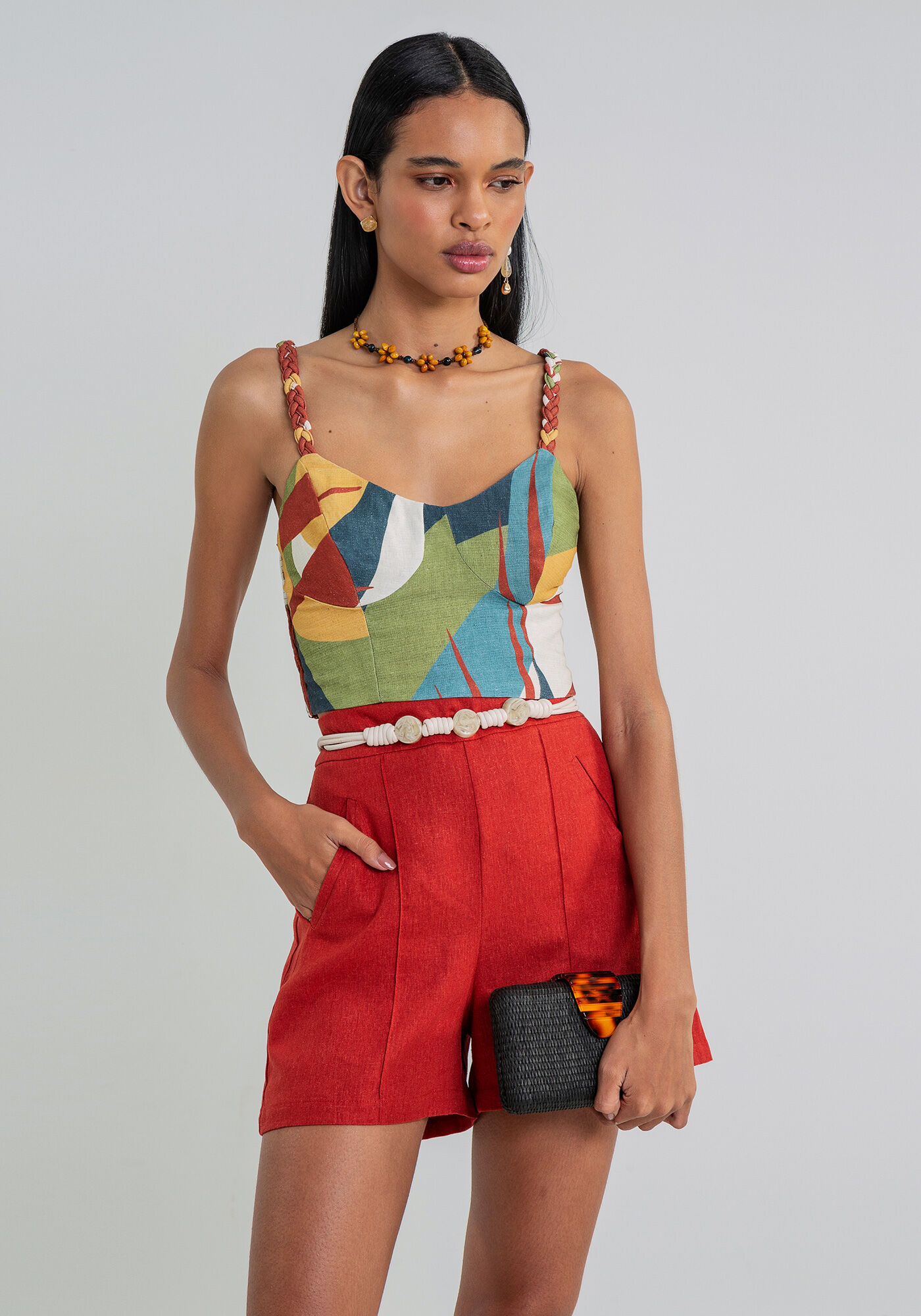 Shorts Cintura Alta Linho, , large.