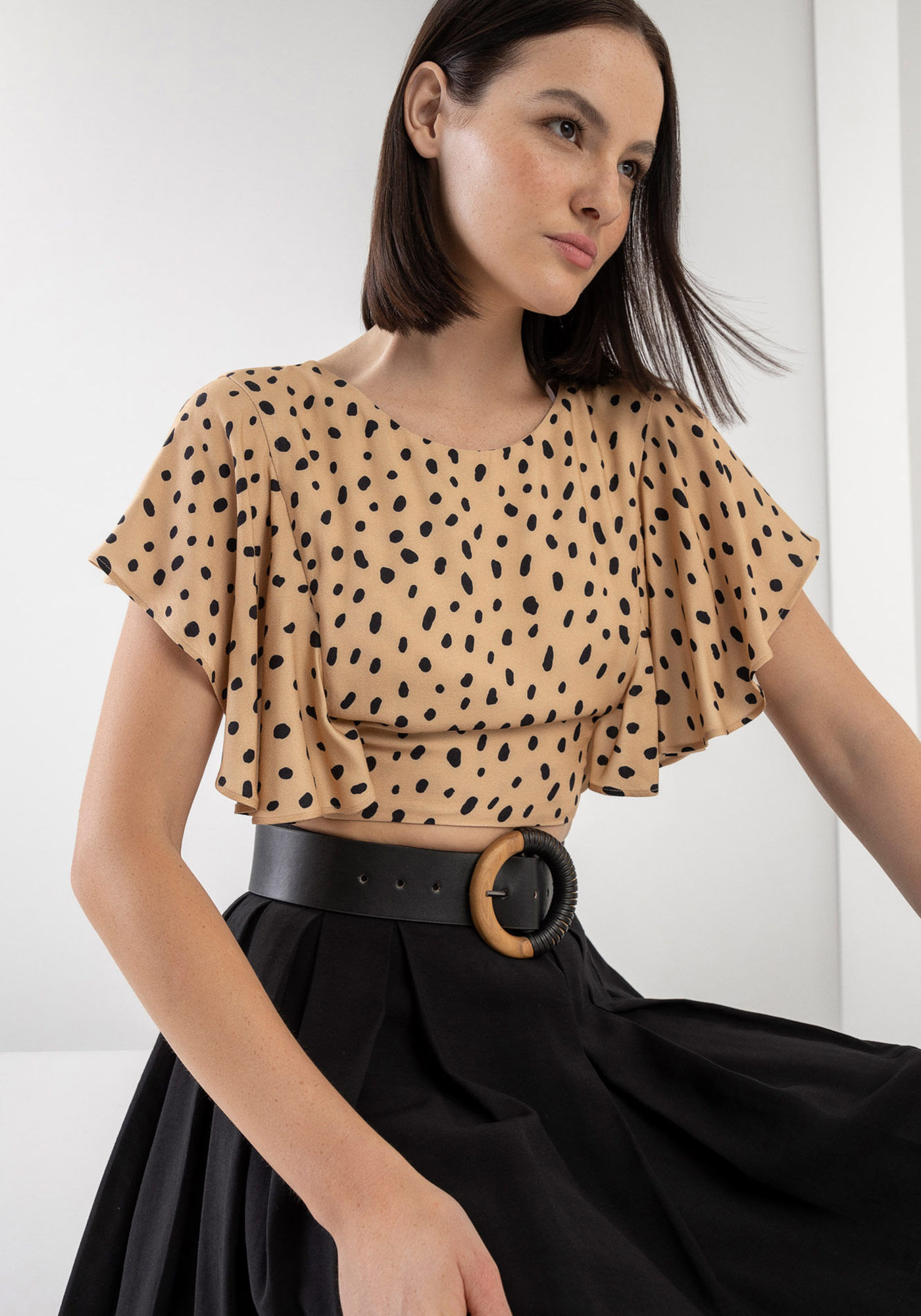 Blusa Estampada em Viscose com Babado Mangas Lez a Lez