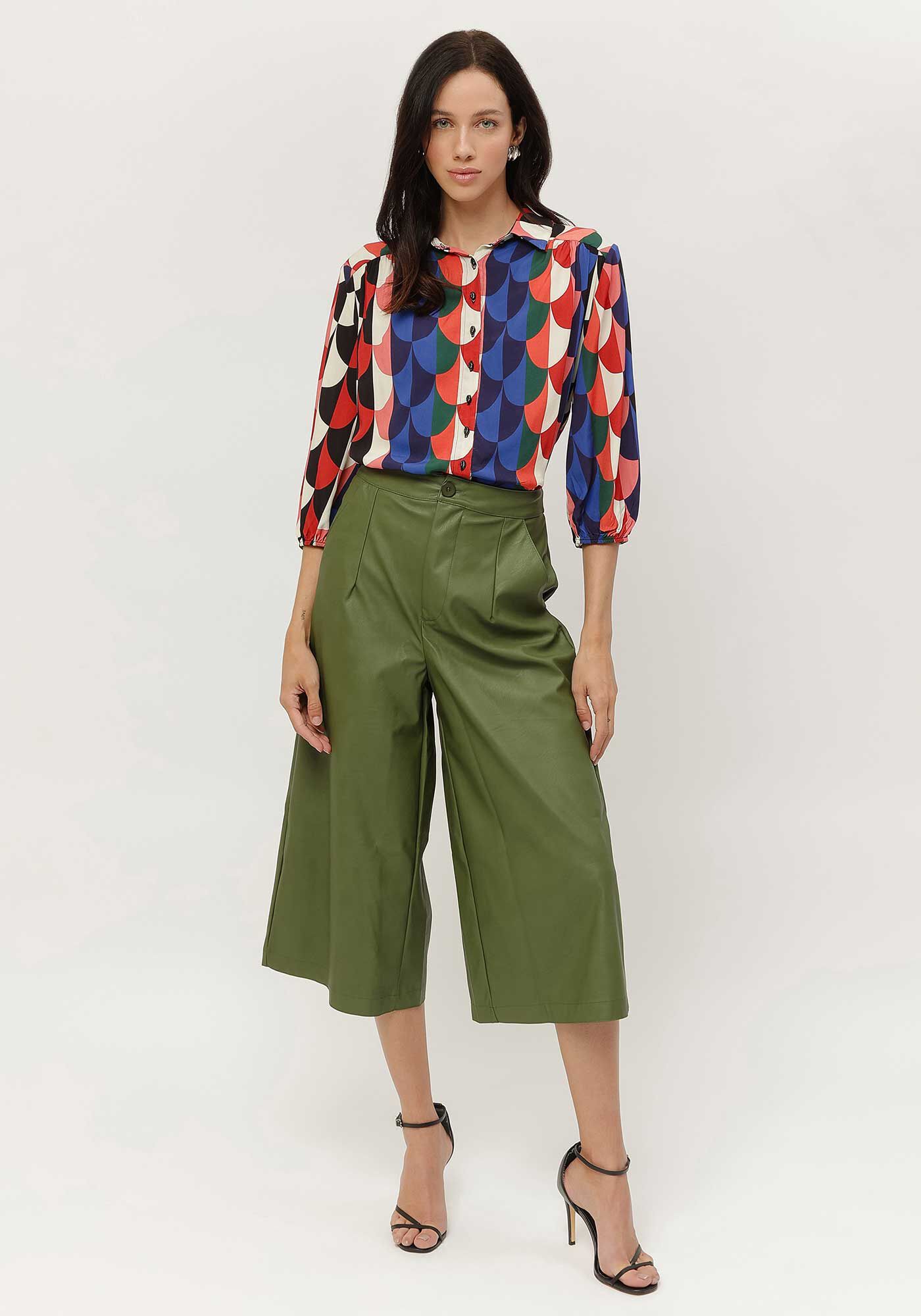 Camisa Estampada em Viscose com Manga 3/4 Bufante, , large.