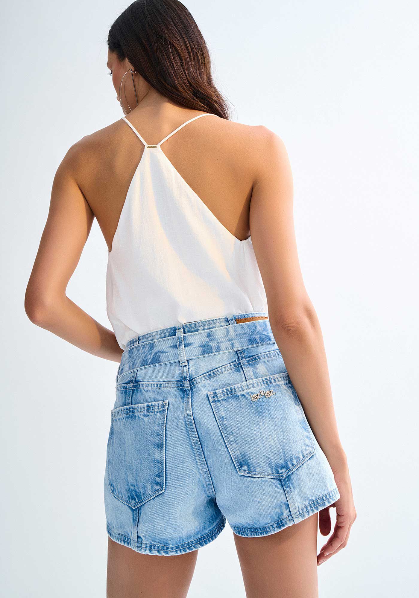 Shorts Jeans Linha A Claro Marmorizado com Cinto, , large.