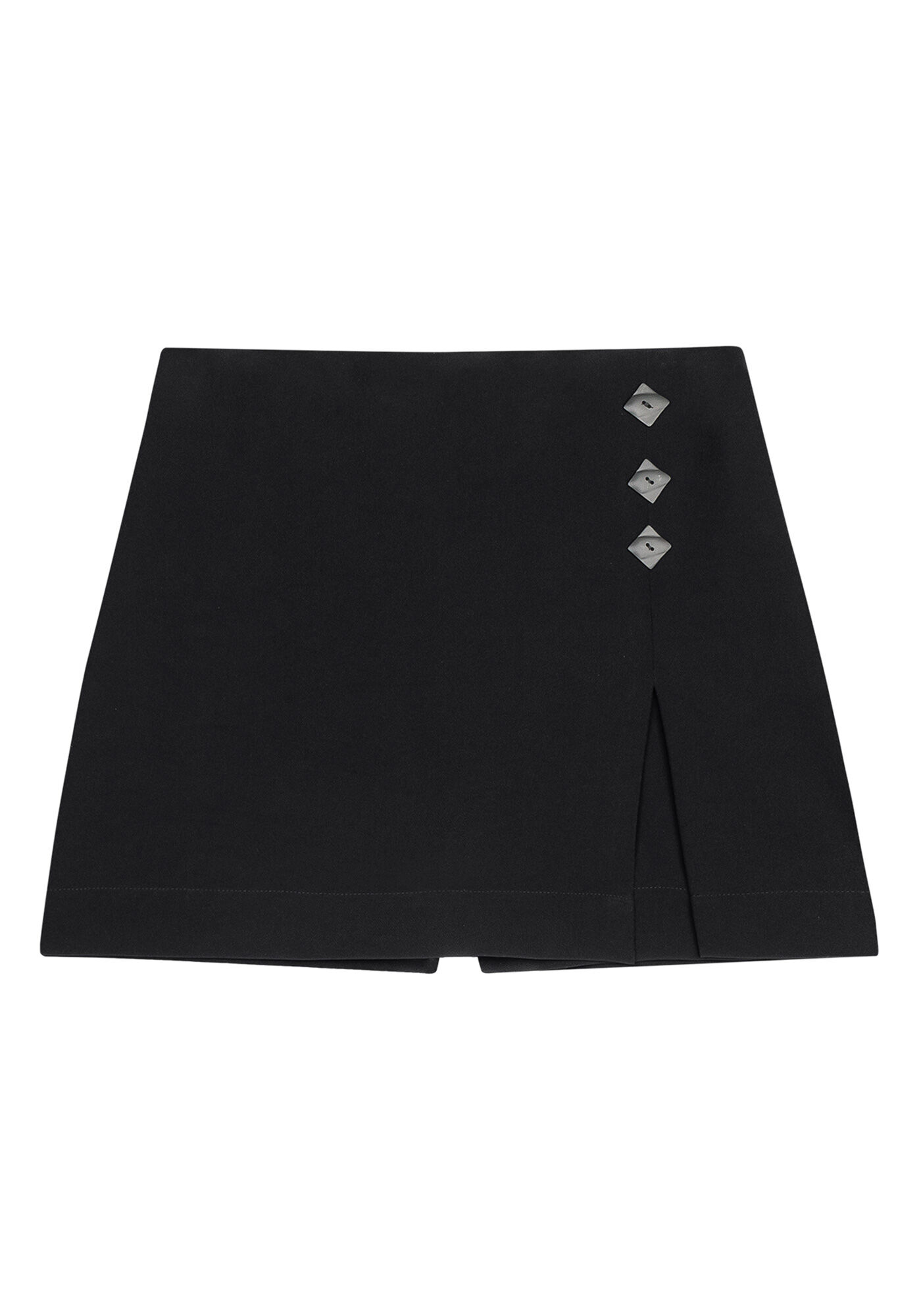 Shorts Saia com Fenda e Detalhe Bot&otilde;es, , large.