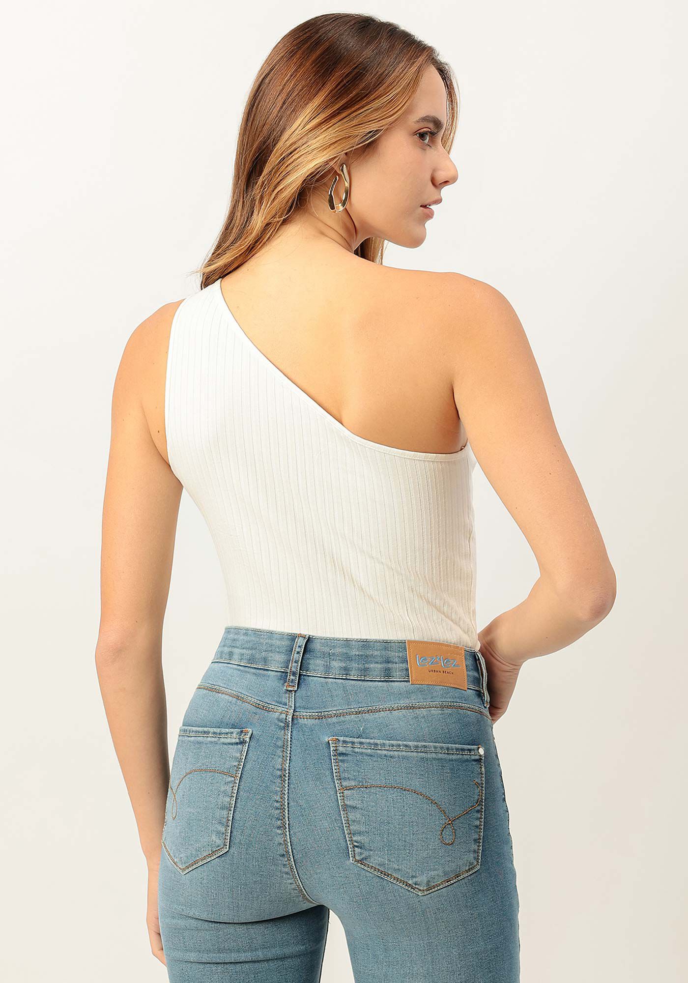 Blusa Um Ombro S&oacute; Canelada, , large.