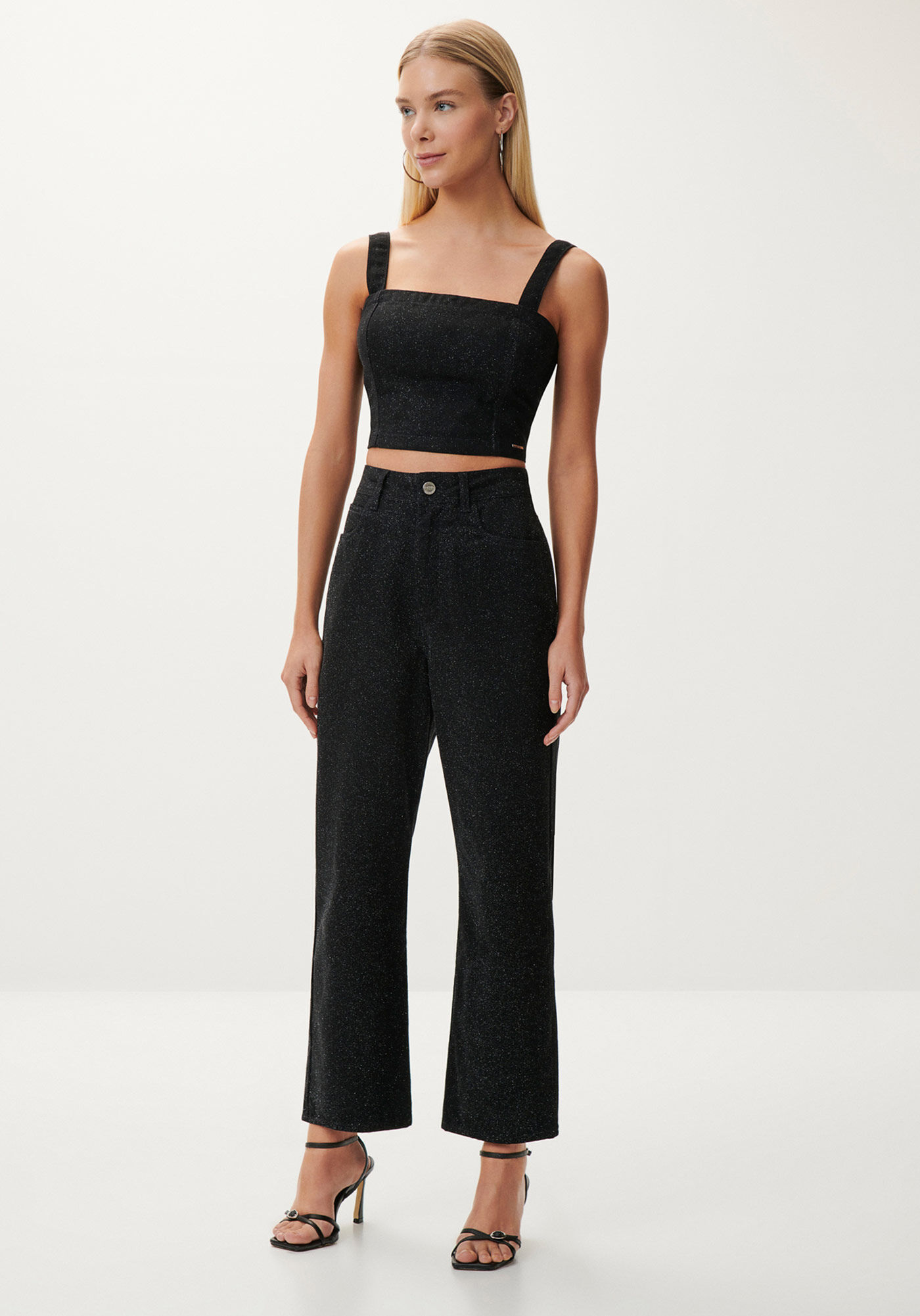 Cal&ccedil;a Sarja Reta Super Alta Cropped com Glitter, PRETO REATIVO, large.