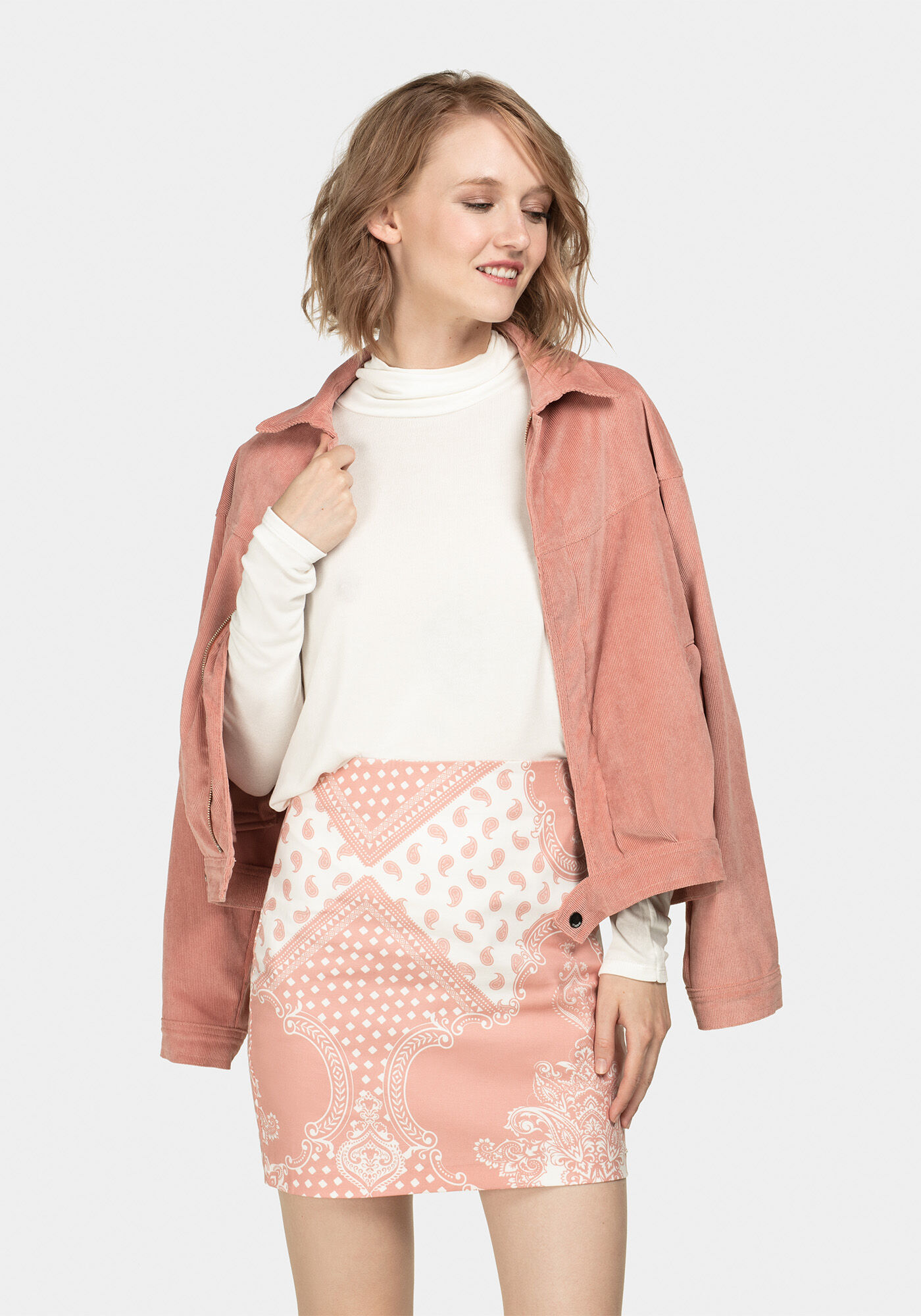 Saia Cintura Alta Estampada Tecido, , large.