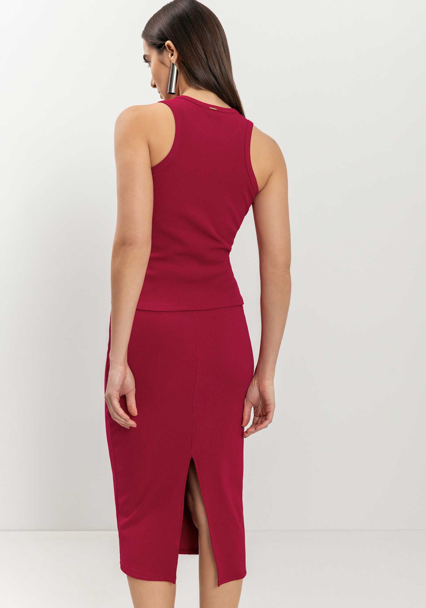 Saia Midi Com Cintura Alta Em Malha Canelada, , large.