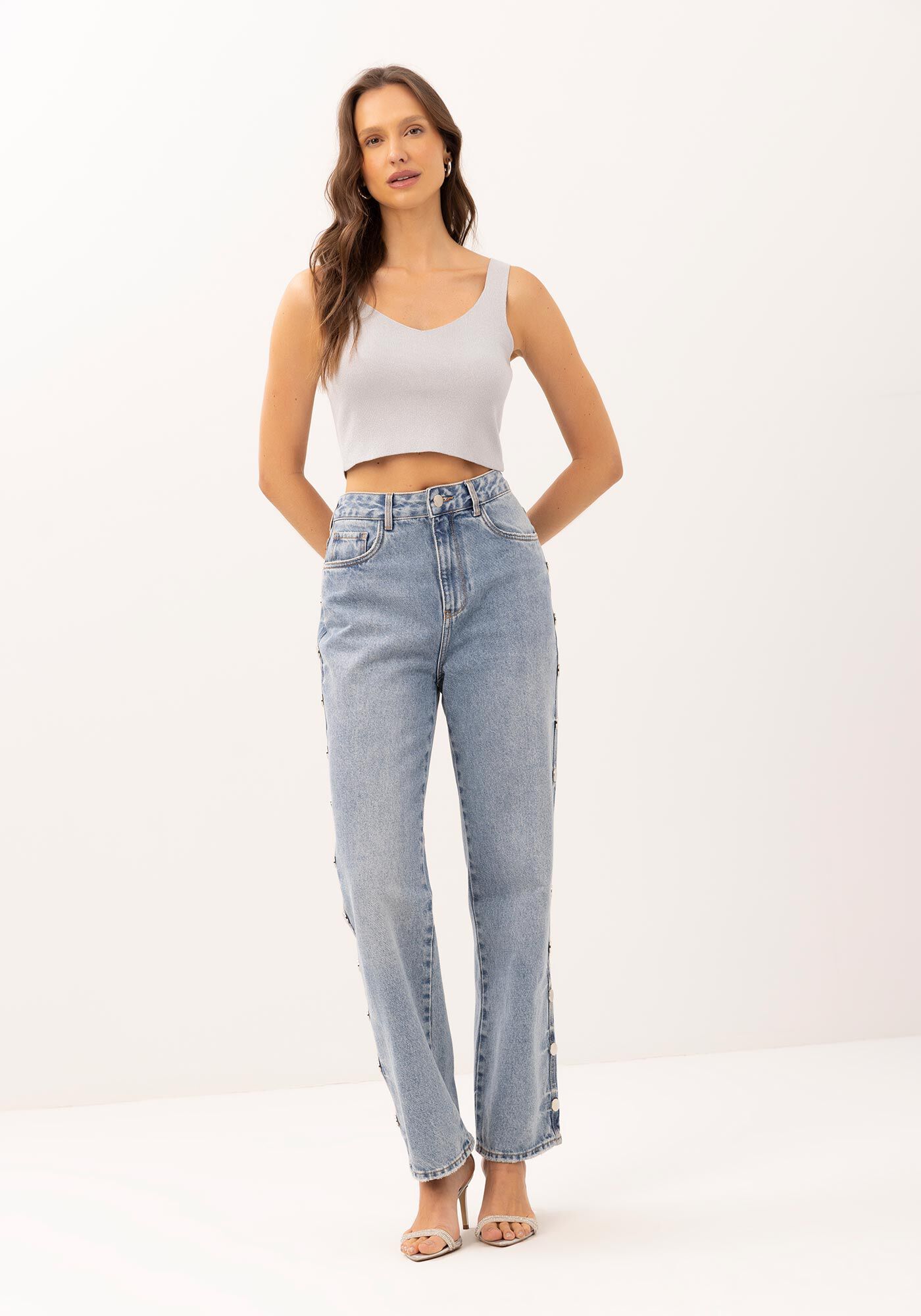 Regata Cropped em Tric&ocirc; com Decote V Basic, , large.