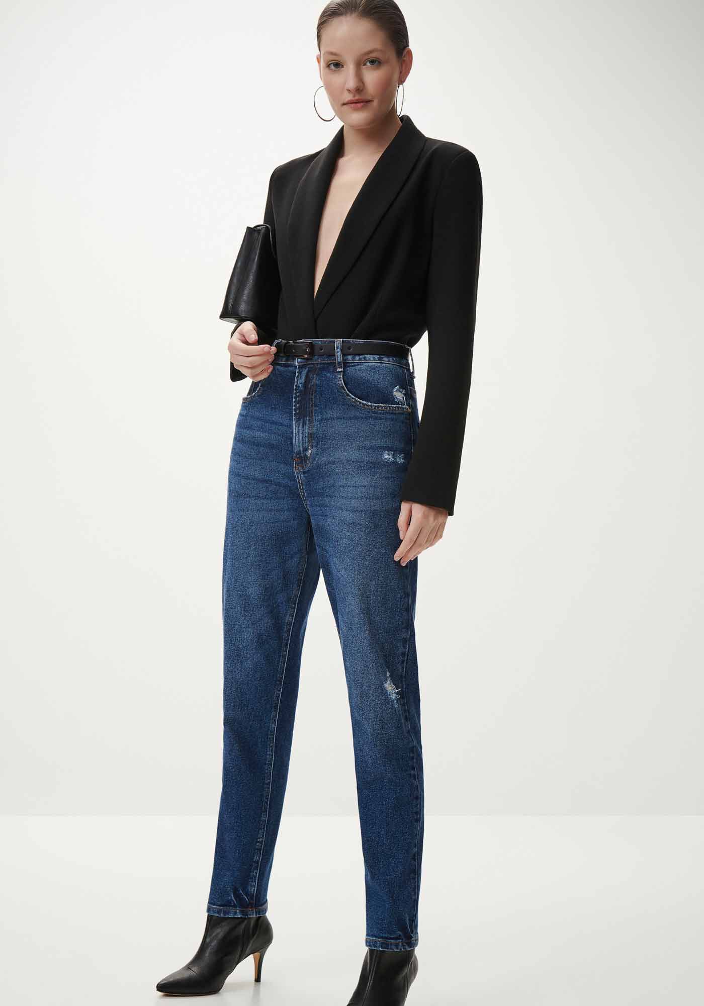 Cal&ccedil;a Jeans Mom Cropped Super Alta com Elastano, , large.