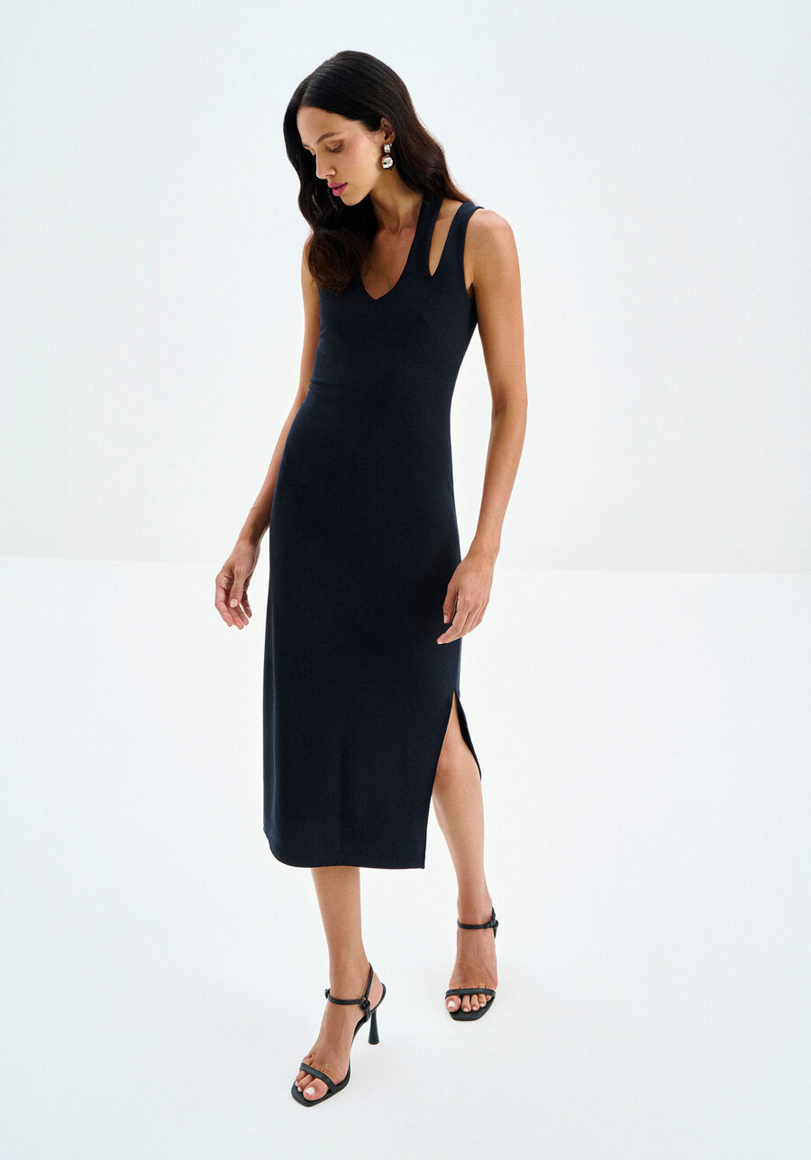 Vestido Midi em Malha com Recorte Alças, . Vestido Midi em Malha com Recorte Alças, , large.