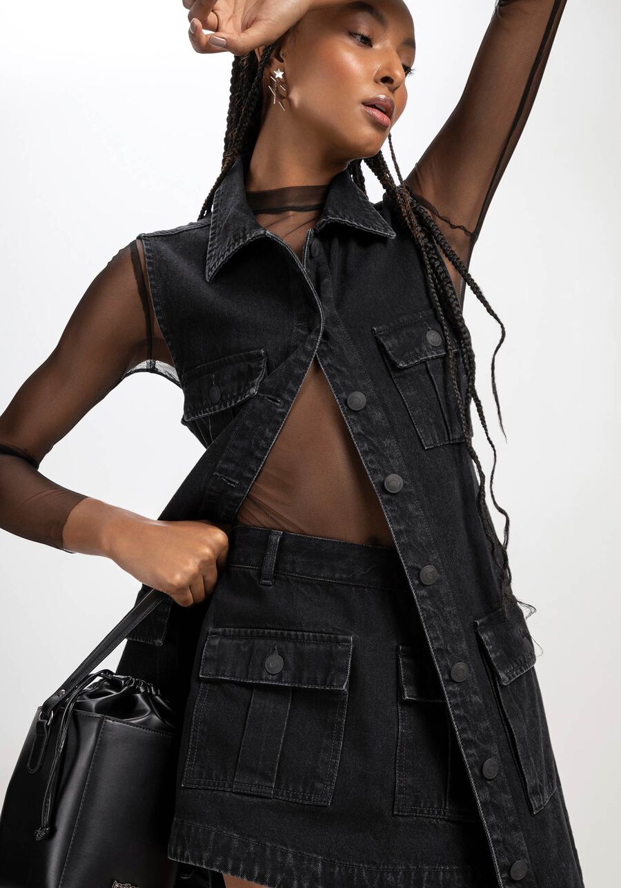 Saia Jeans Curta com Bolsos Utilitários Lez a Lez