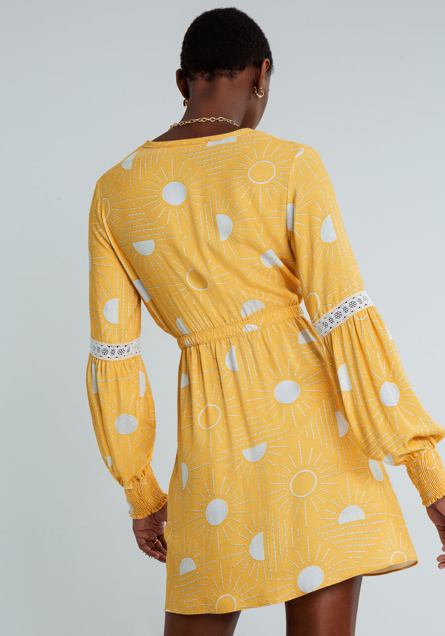 Vestido Estampado Detalhe Mangas, SOLARES. Vestido Estampado Detalhe Mangas, SOLARES, large.