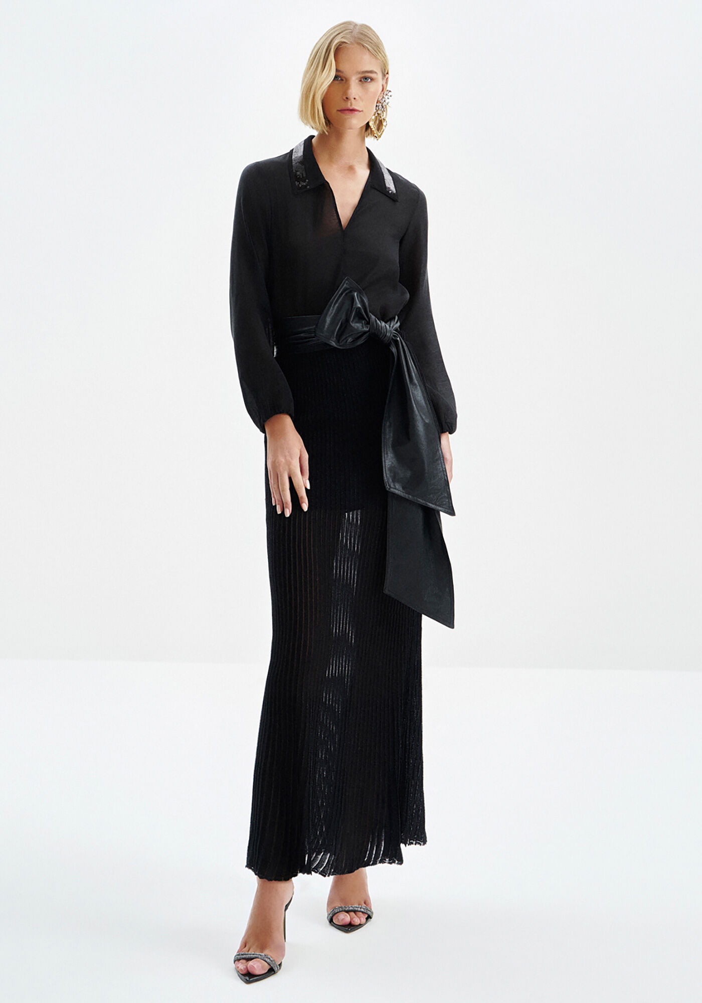 Camisa em Tecido Lyocel com Paet&ecirc;s Gola, , large.