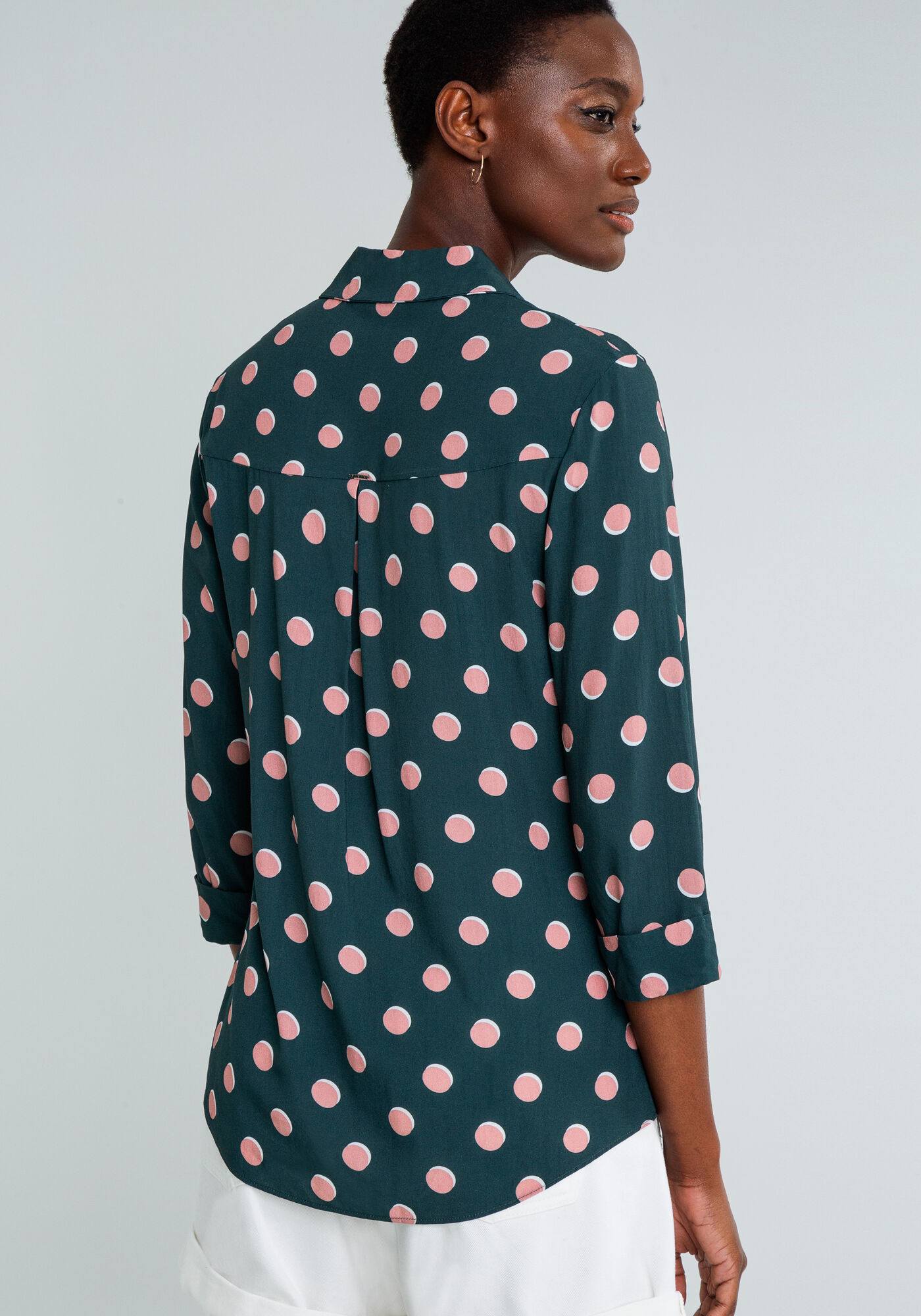 Camisa Manga 3/4 com Gola Estampada, POA, large.