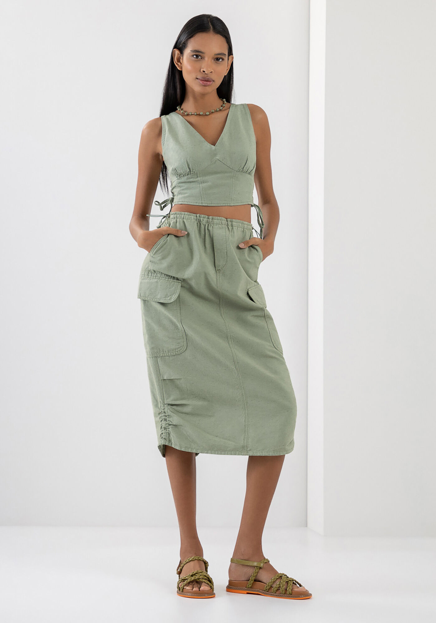 Blusa Cropped Corset Sustent&aacute;vel com Amarra&ccedil;&atilde;o, , large.