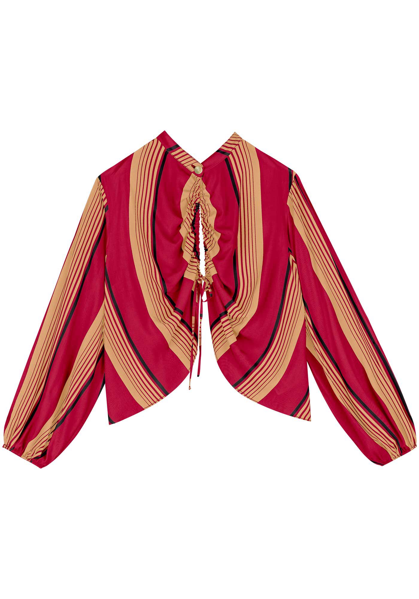 Blusa Estampada De Mangas Longas Com Recorte E Amarra&ccedil;&atilde;o, , large.