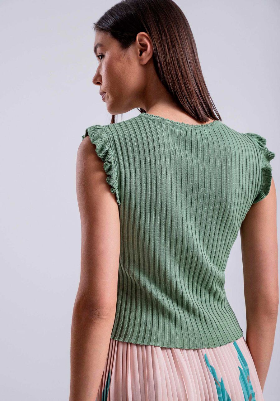 Regata em Tricô com Babado Cavas, . Regata em Tricô com Babado Cavas, , large.