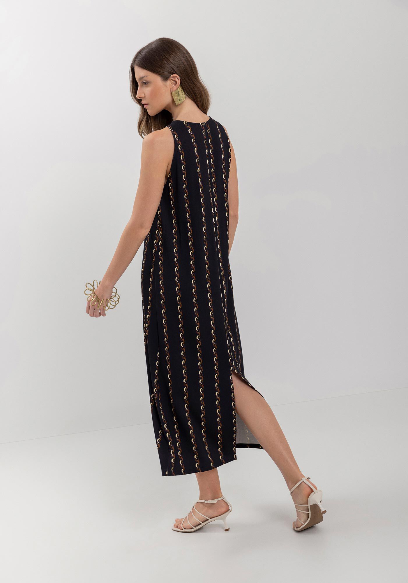 Vestido Midi Ch&aacute; Estampado Em Moletom De Viscose E Elastano, , large.