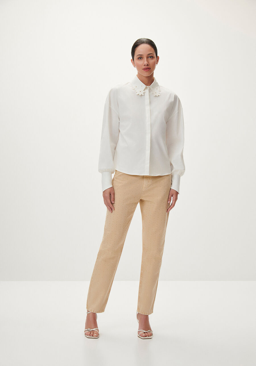 Camisa Manga Longa com Flores Gola, . Camisa Manga Longa com Flores Gola, , large.