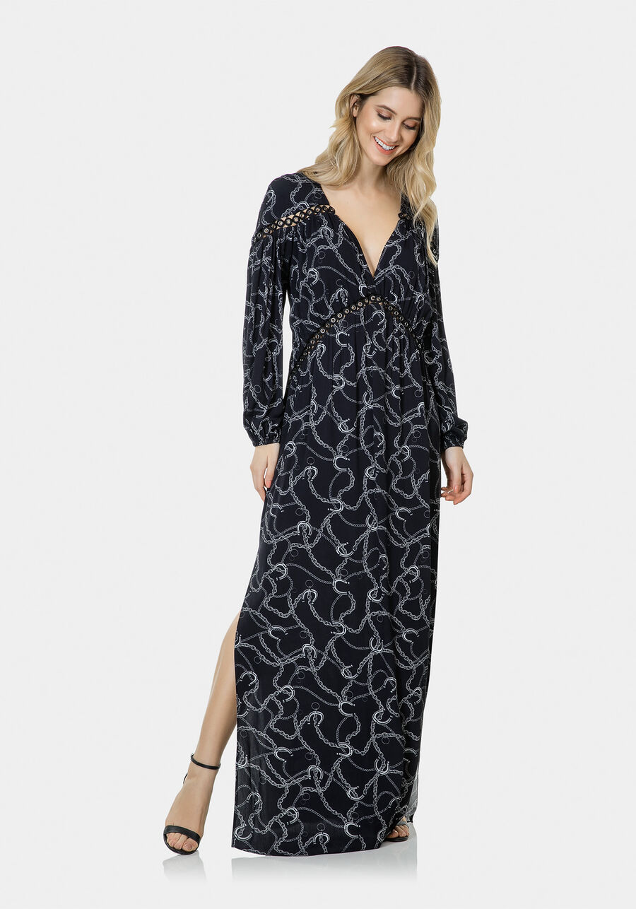 Vestido Longo Manga Longa Tecido, . Vestido Longo Manga Longa Tecido, , large.