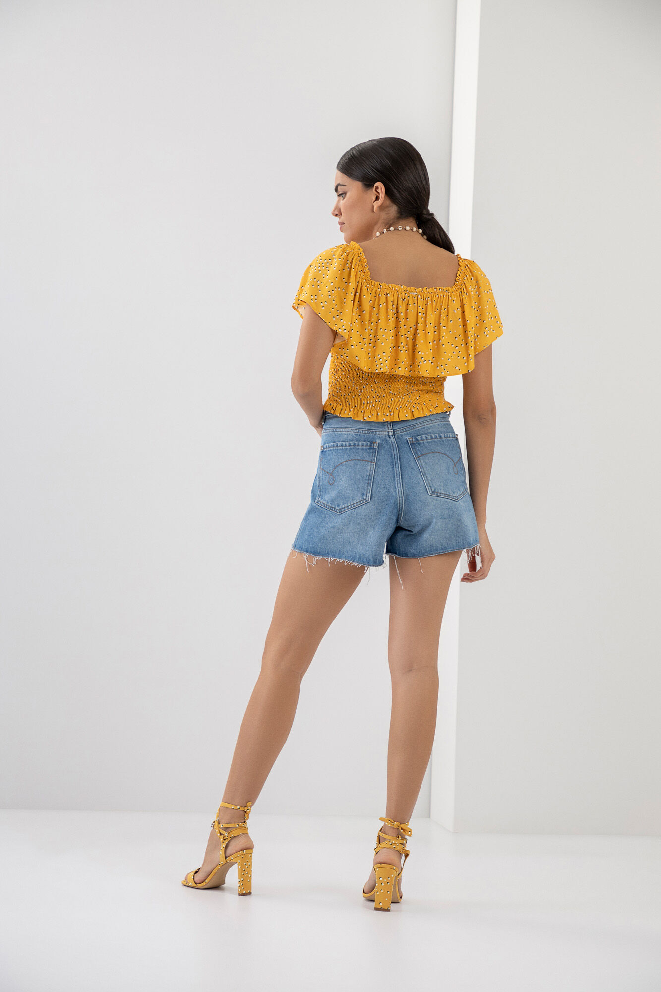 Blusa Cropped Estampada com Babado e Franzido, INGA, large.