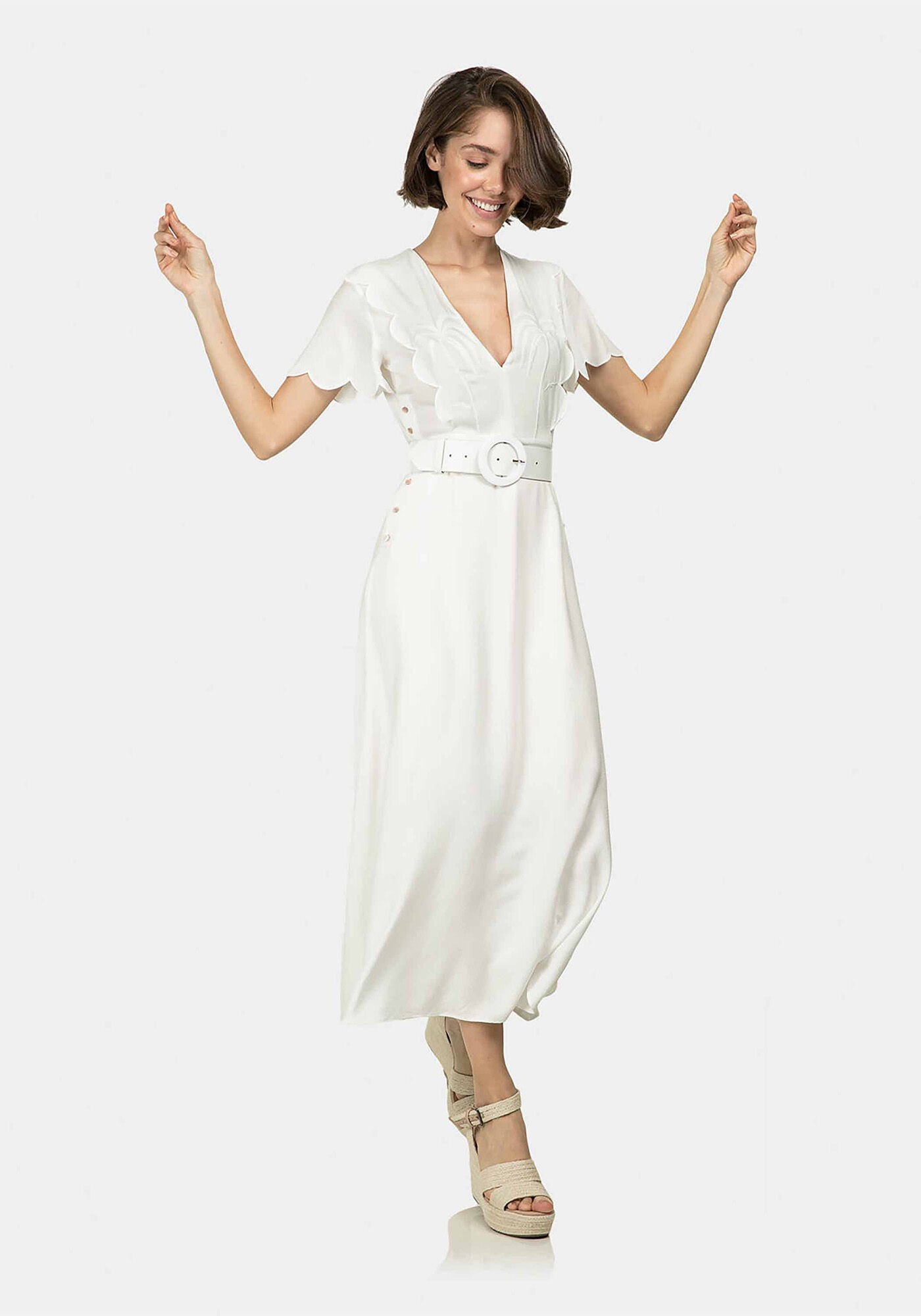 Vestido M&iacute;di Bordado Amarelo Caramelo, , large.