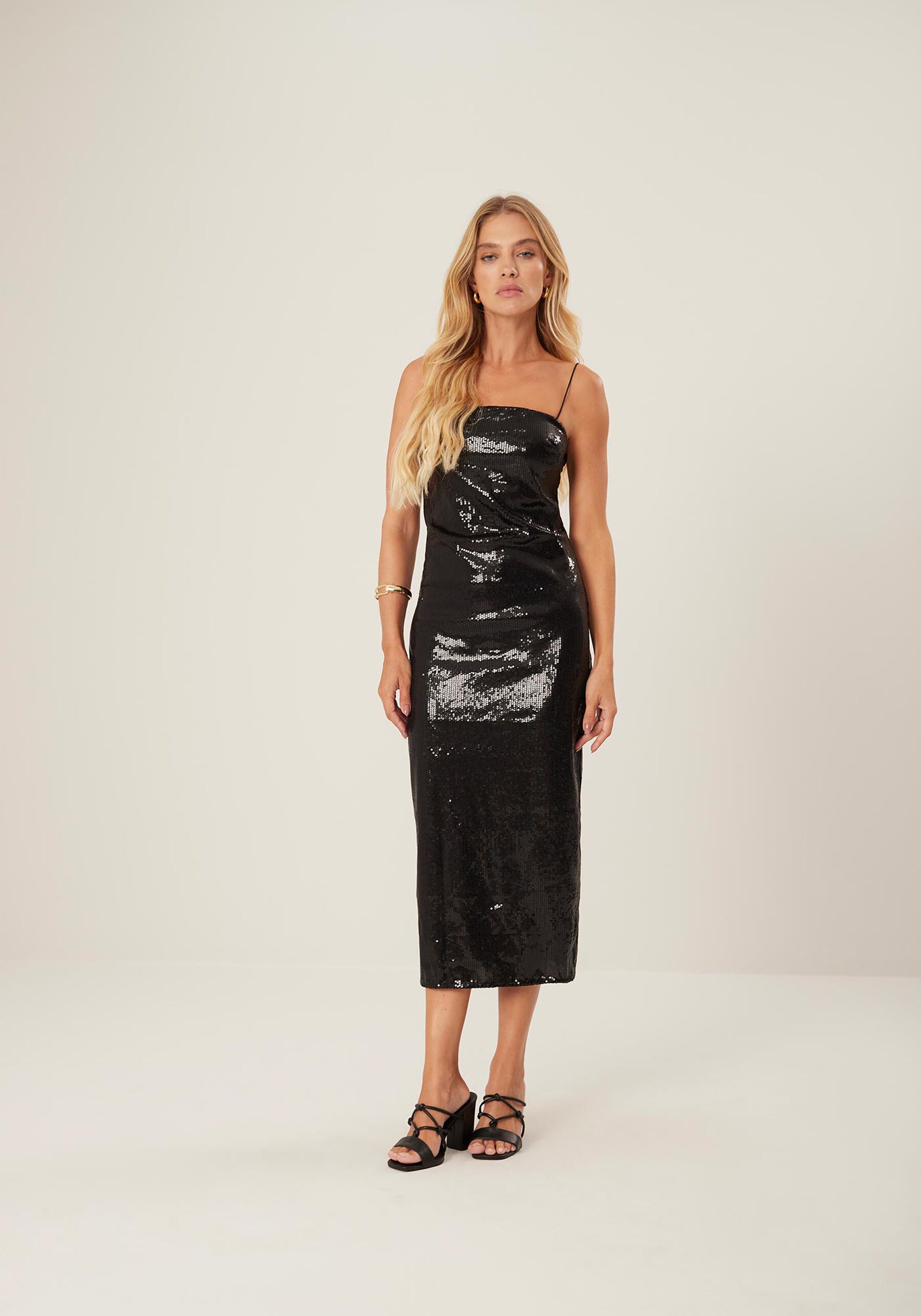 Vestido Midi em Paetês com Decote Reto, . Vestido Midi em Paetês com Decote Reto, , large.