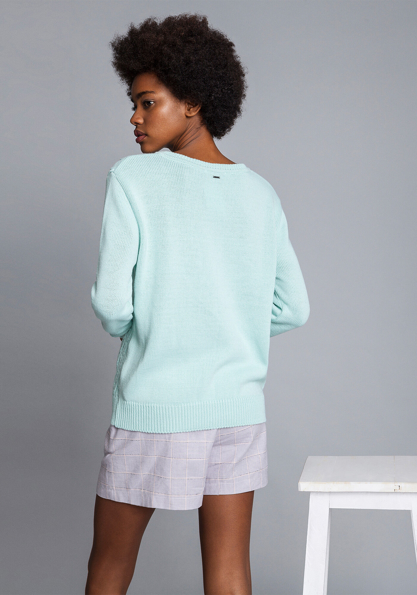 Blus&atilde;o Manga Longa Textura Tric&ocirc;, , large.