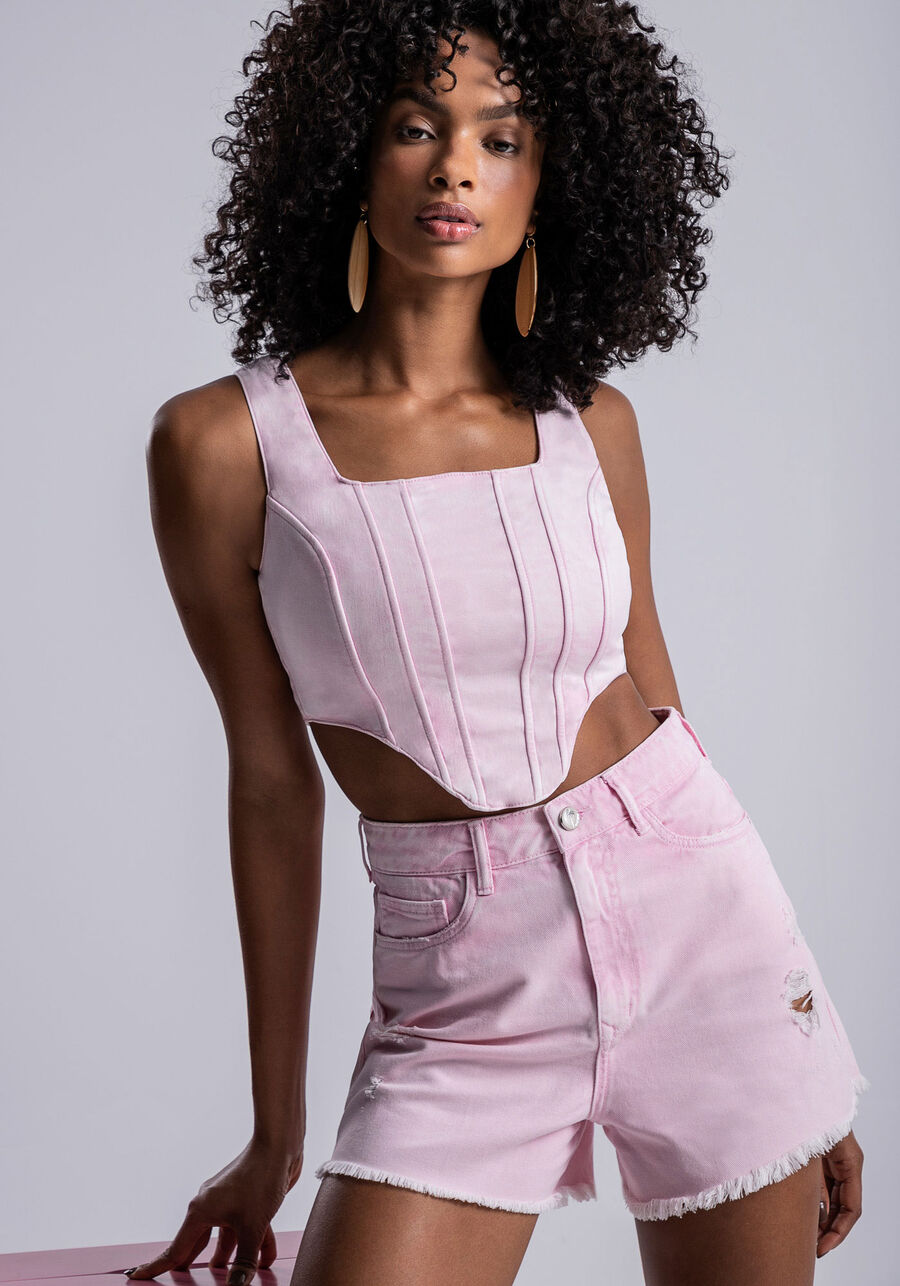 Shorts Sarja Califórnia Estonado Cintura Super Alta, . Shorts Sarja Califórnia Estonado Cintura Super Alta, , large.