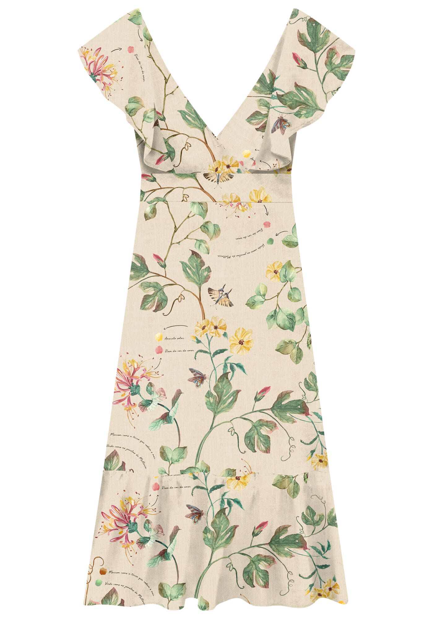 Vestido Midi Estampado em Viscose com Babado, , large.