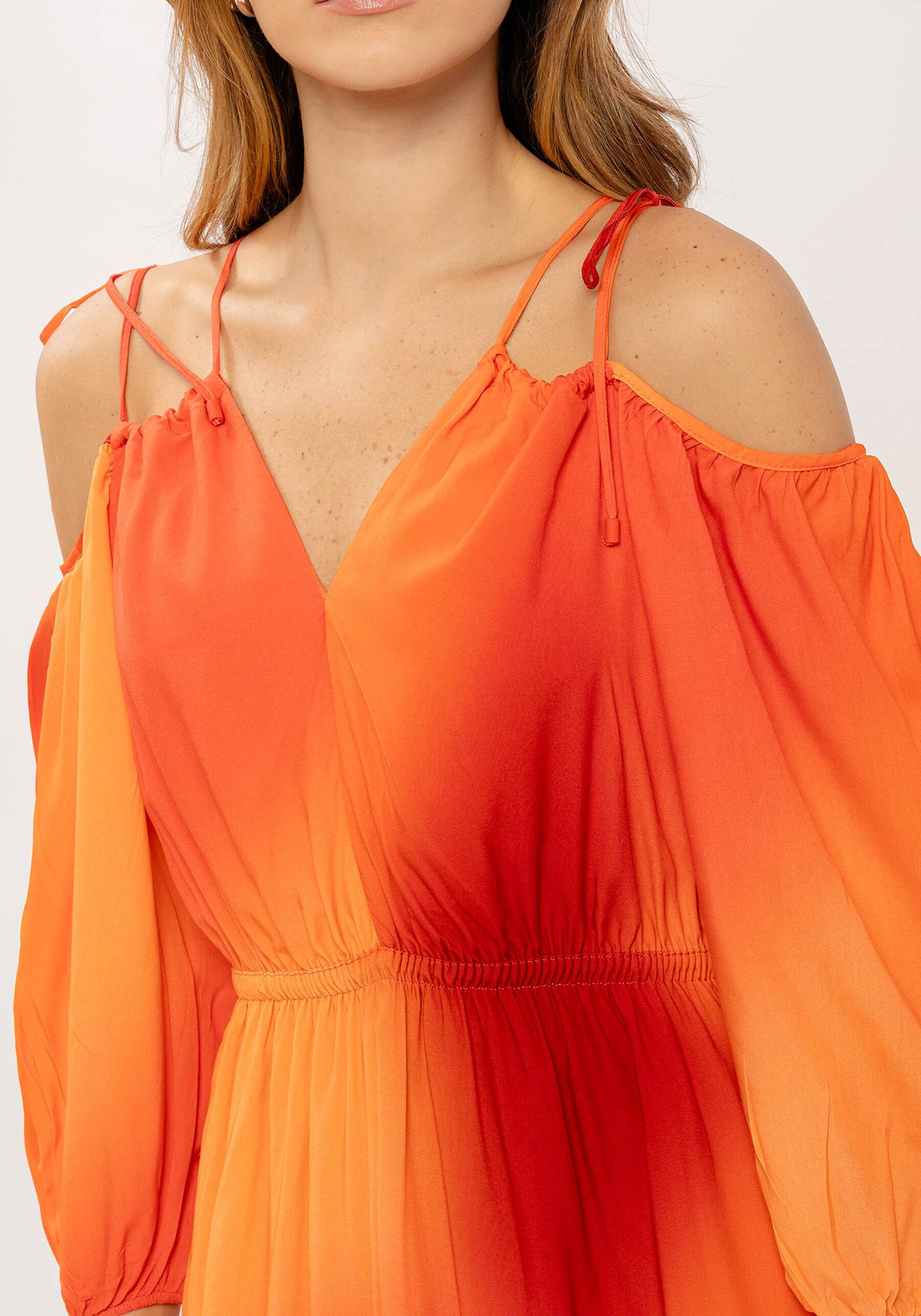 Vestido Midi Estampado em Viscose com Amarração, NUANCES. Vestido Midi Estampado em Viscose com Amarração, NUANCES, large.