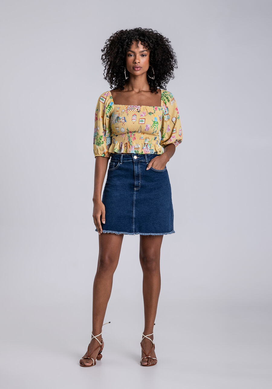 Blusa Manga Bufante em Viscose com Lastex, . Blusa Manga Bufante em Viscose com Lastex, , large.