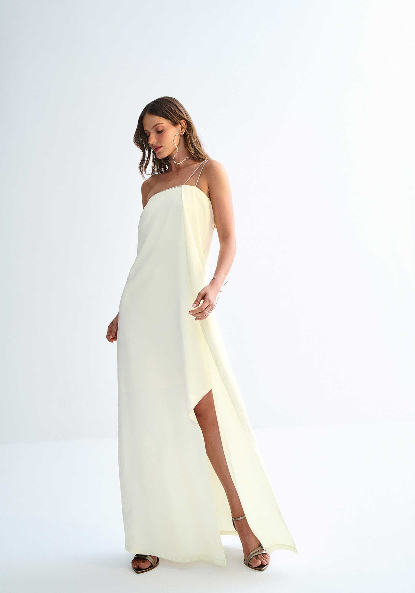 Vestido Longo Um Ombro S&oacute; com Al&ccedil;as Strass, , large.