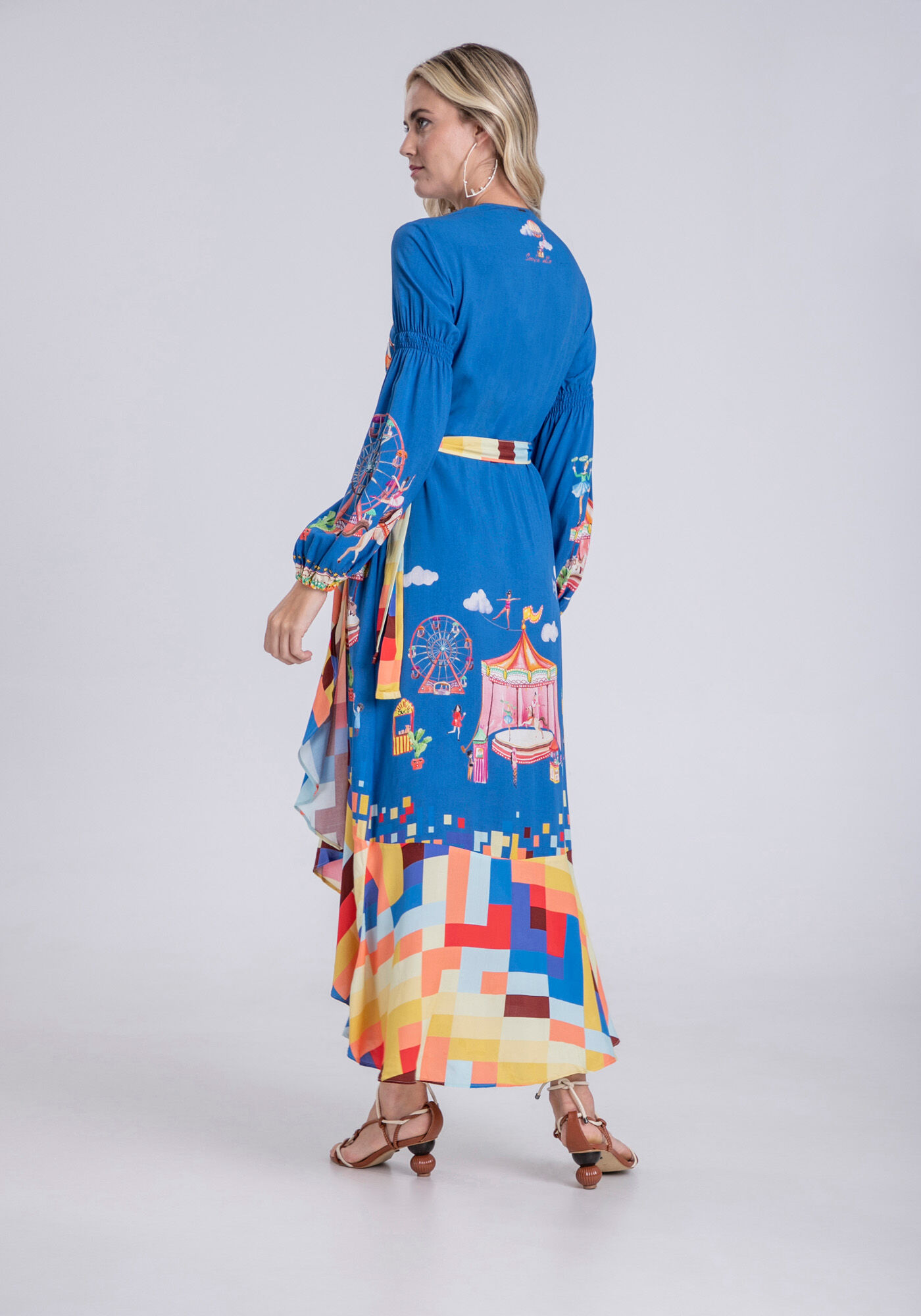 Vestido Midi Transpassado com Manga Bufante, PARQUE DE DIVERSOES, large.