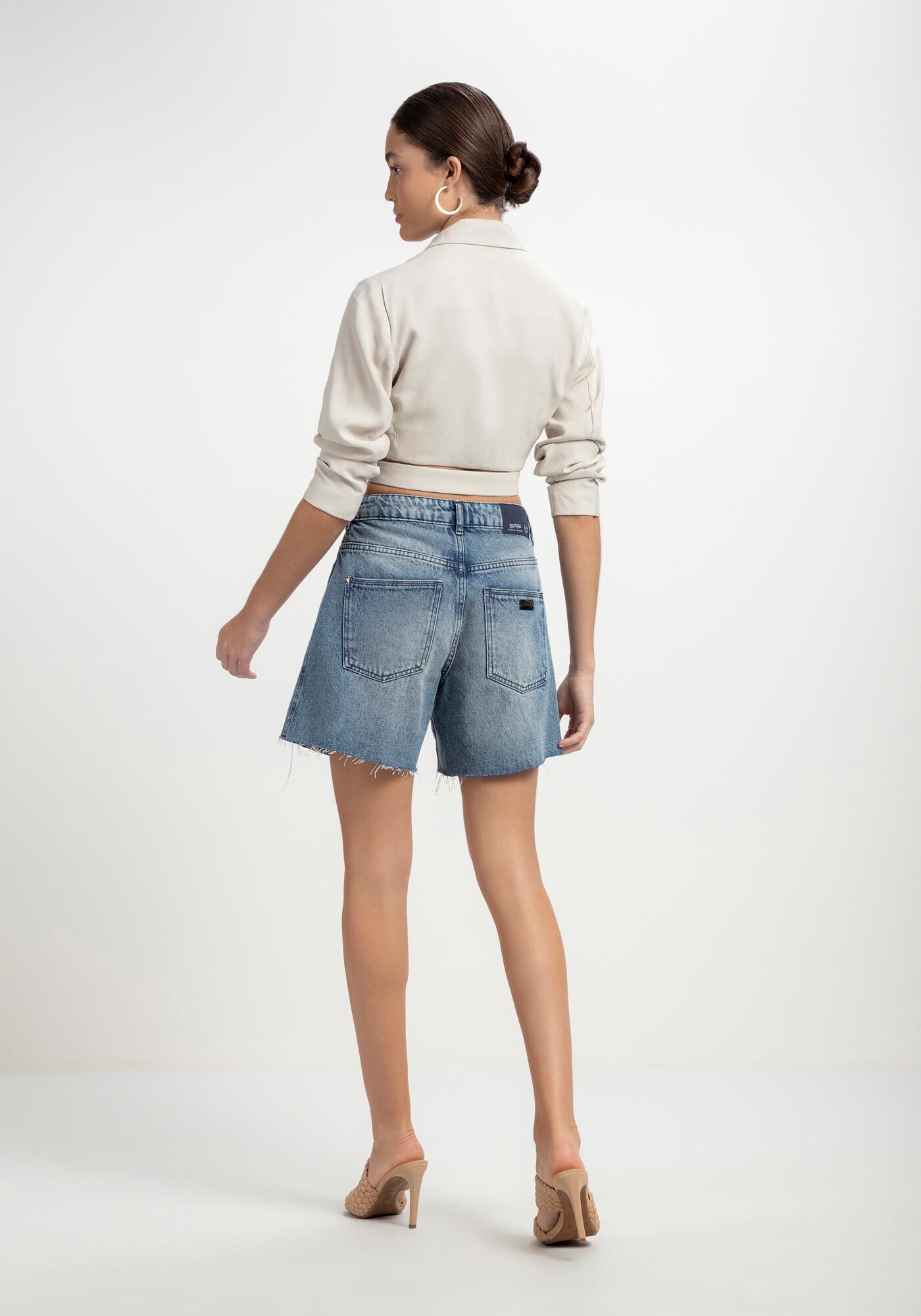 Bermuda Jeans Boyfriend Destroyed Marmorizada, JEANS, large.